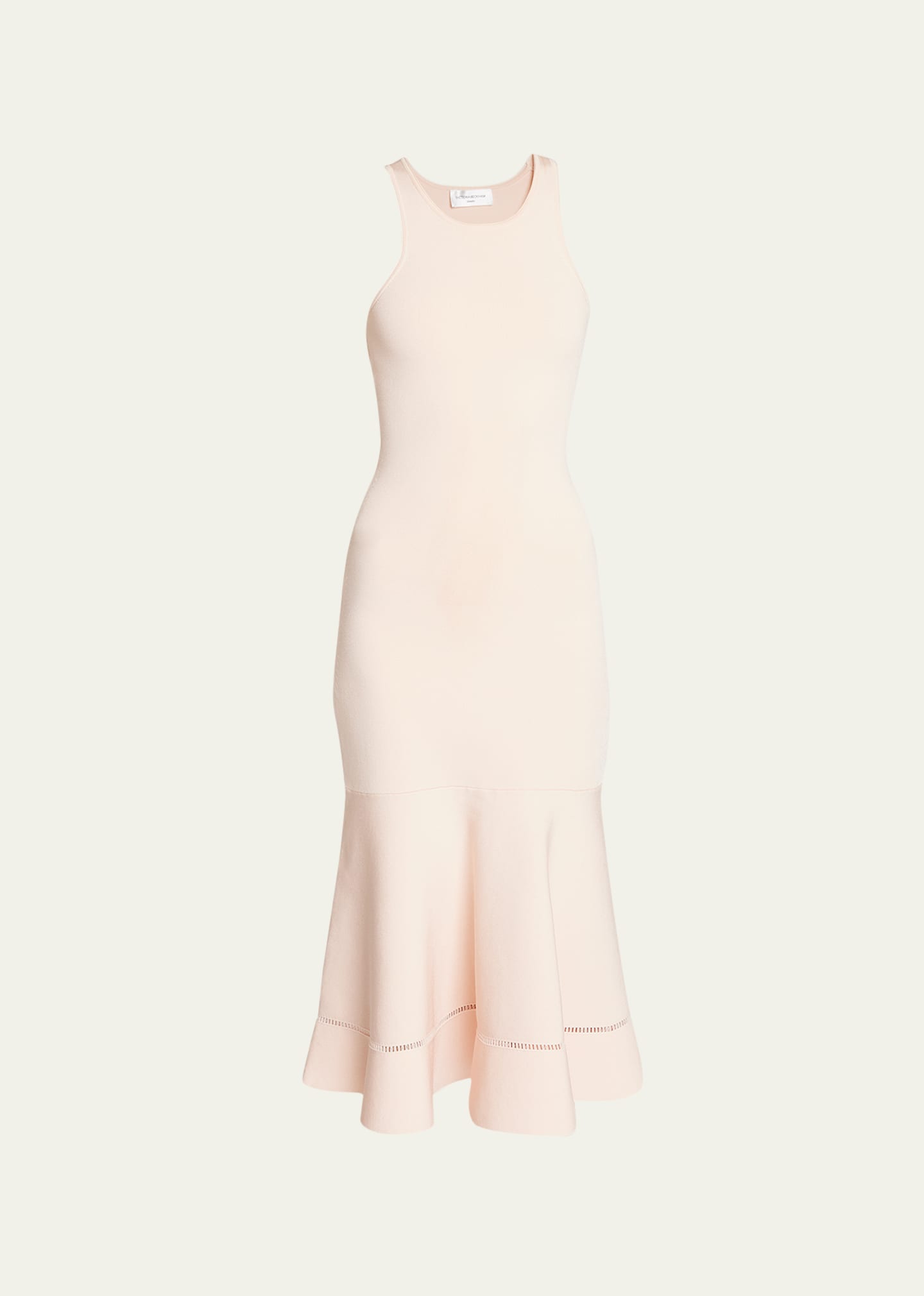 Victoria Beckham Fit-flare Compact Knit Midi Dress In Peach