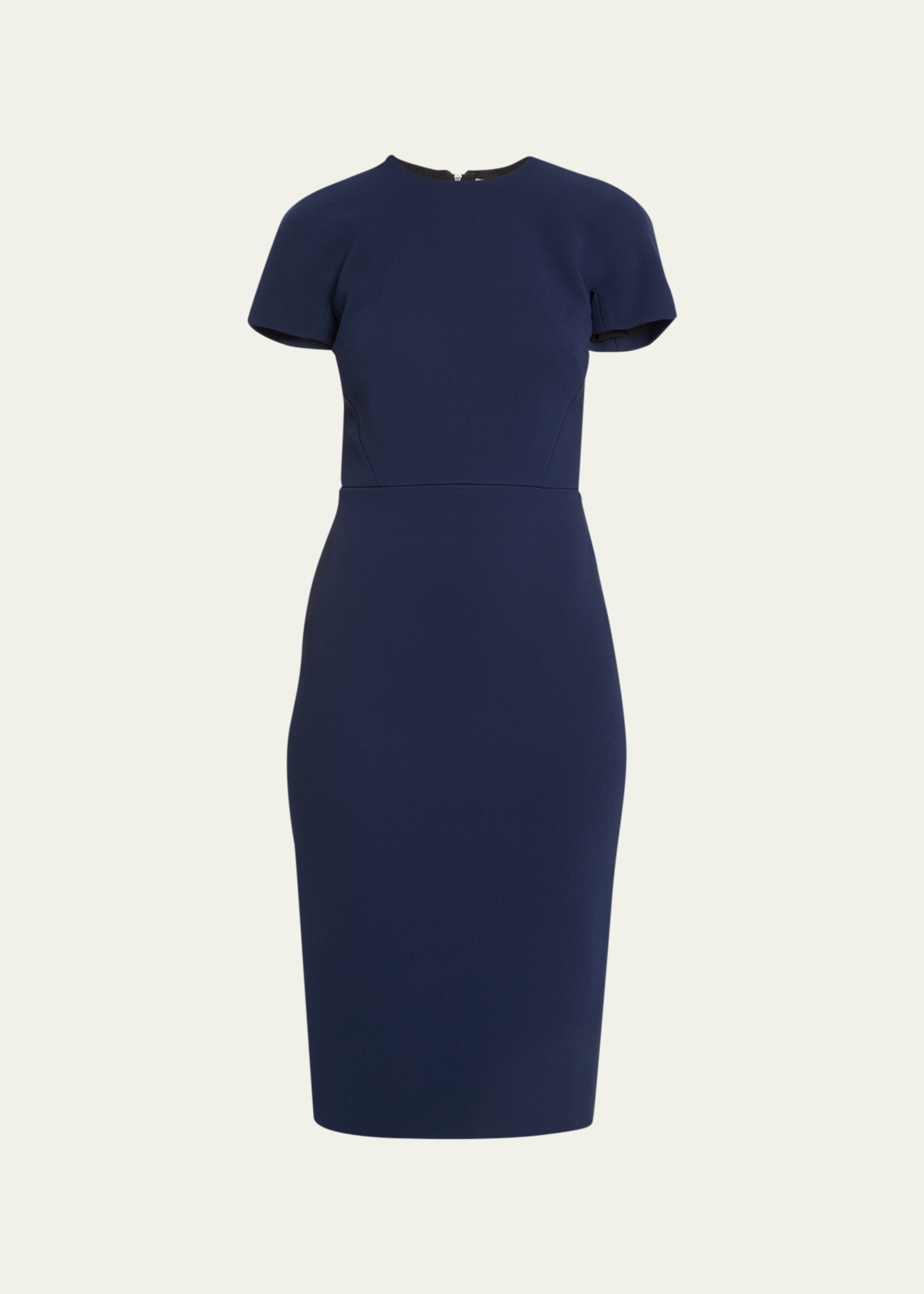 Victoria Beckham T-shirt Fitted Midi Dress With Back Zipper In Navy