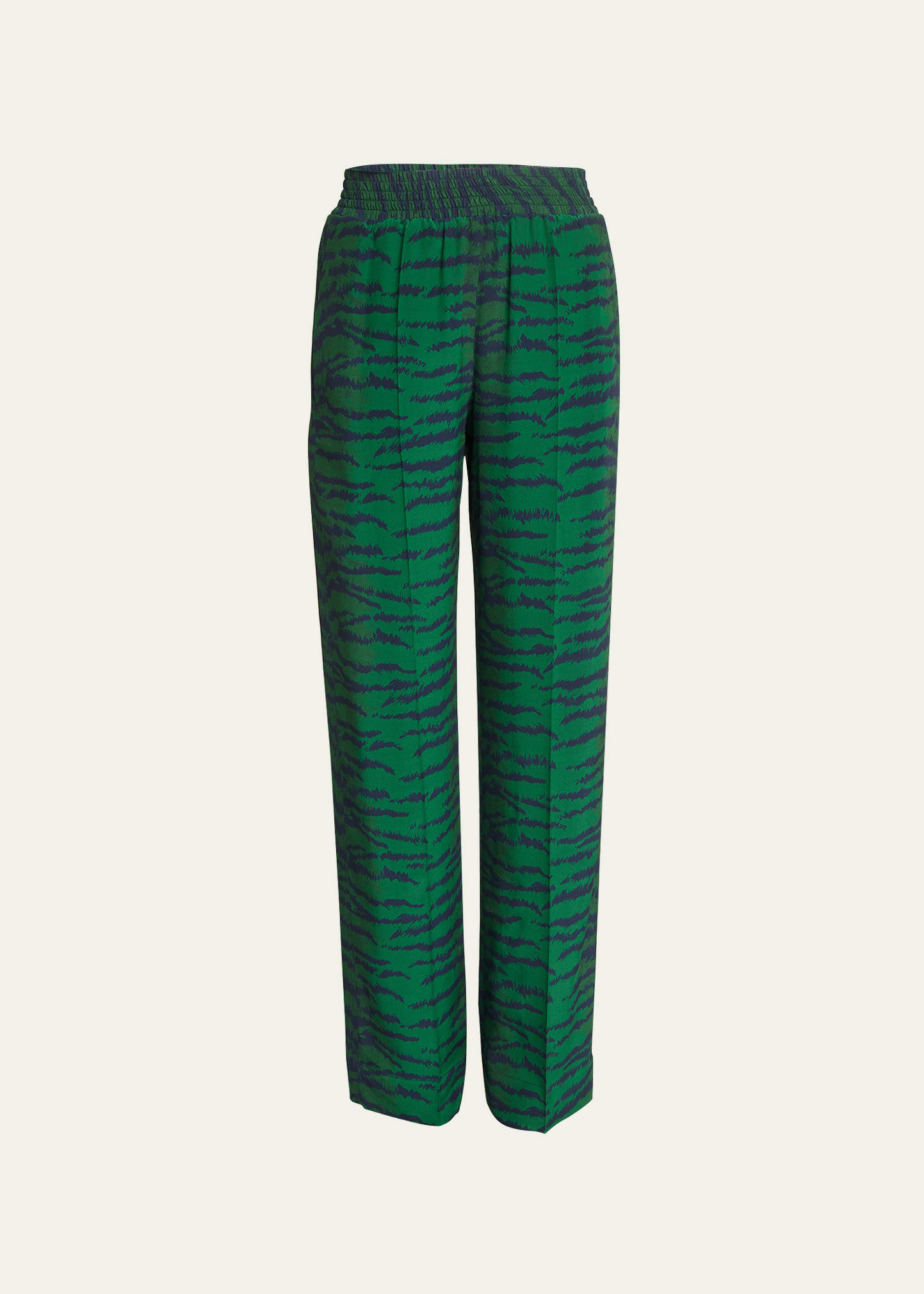 Shop Victoria Beckham Tiger-print Silk Trousers In Green/navy