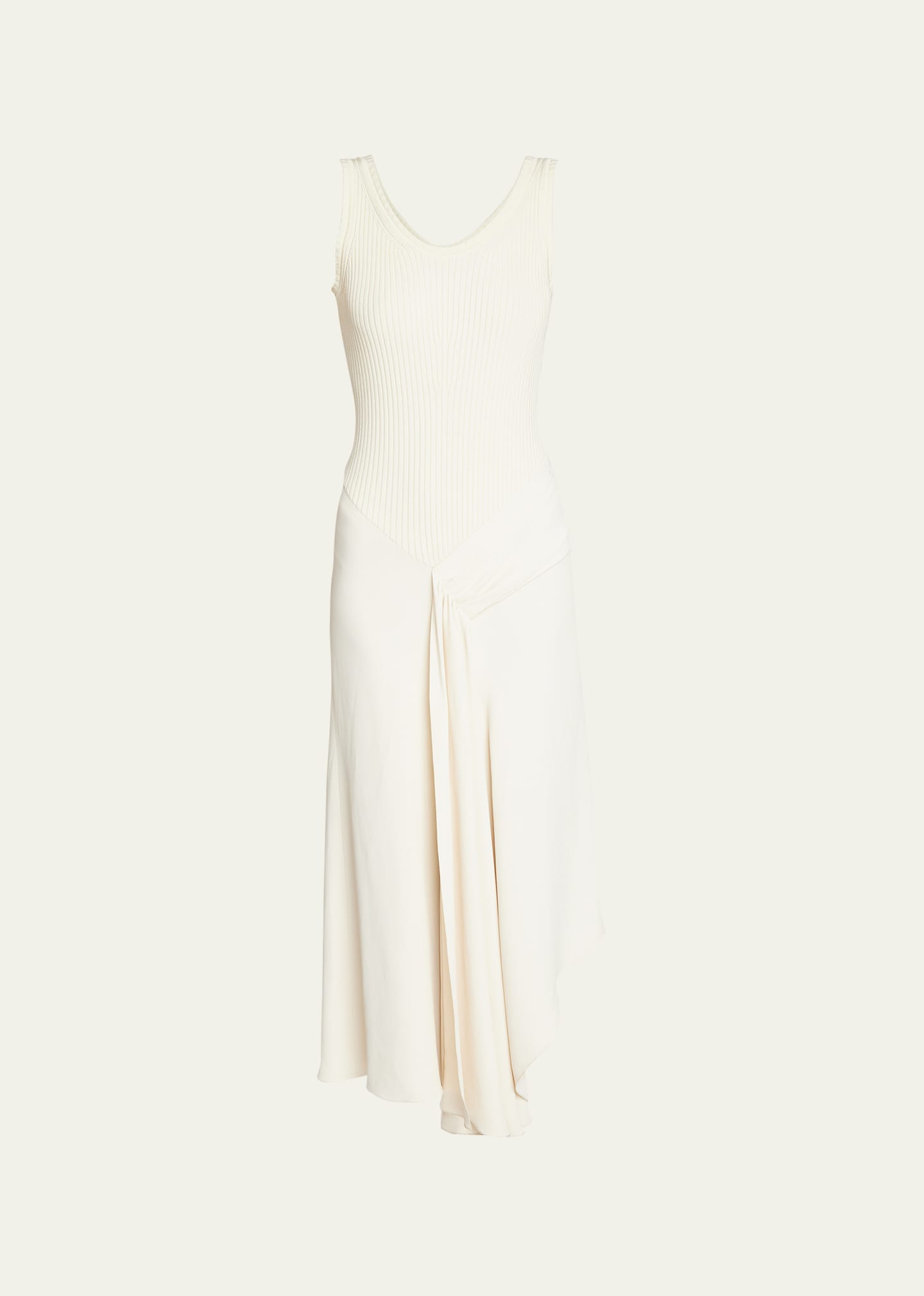 Victoria Beckham Ribbed Asymmetric Midi Dress With Front Panel In Cream