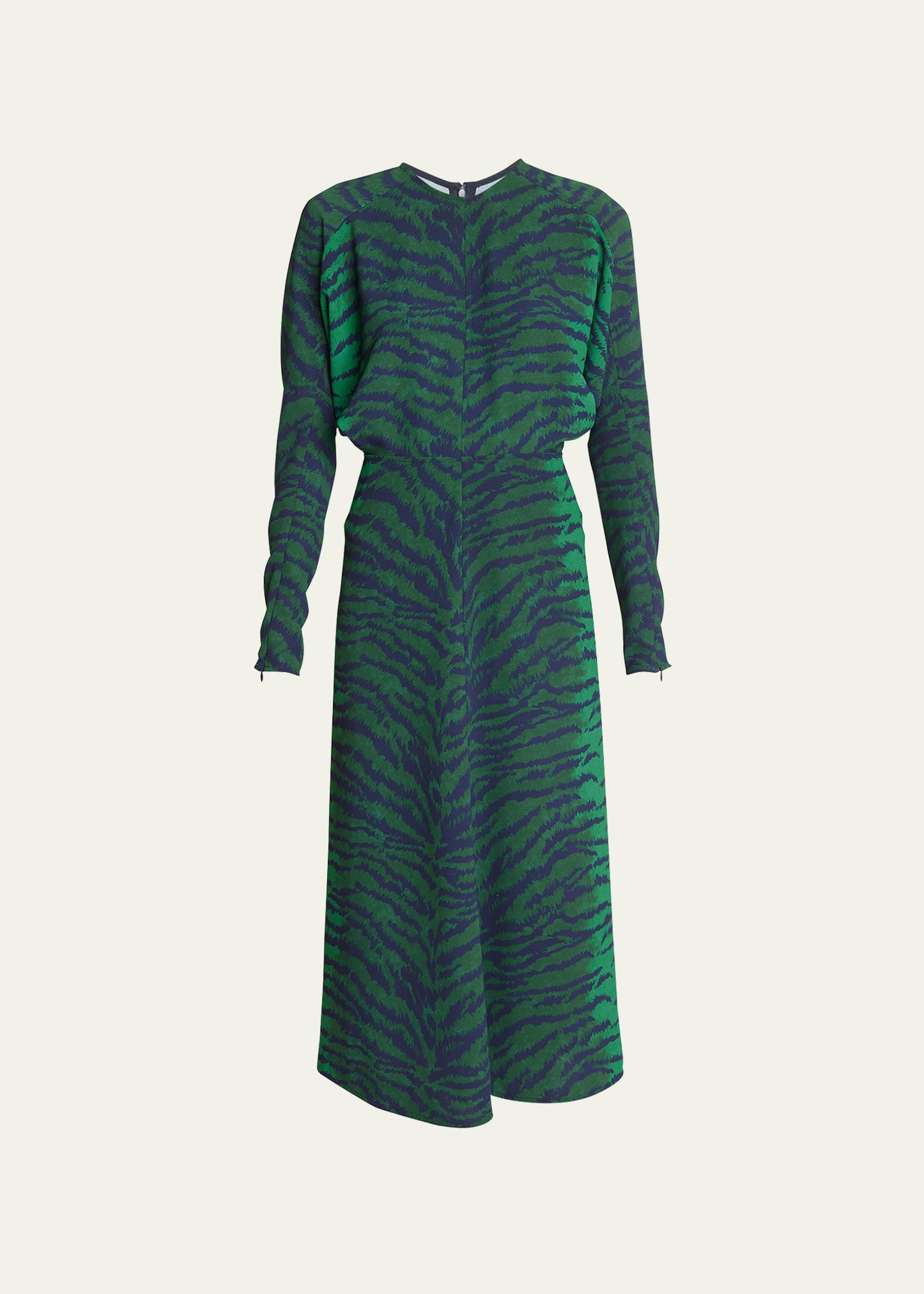 Shop Victoria Beckham Tiger-print Dolman Sleeve Midi Dress In Green/navy