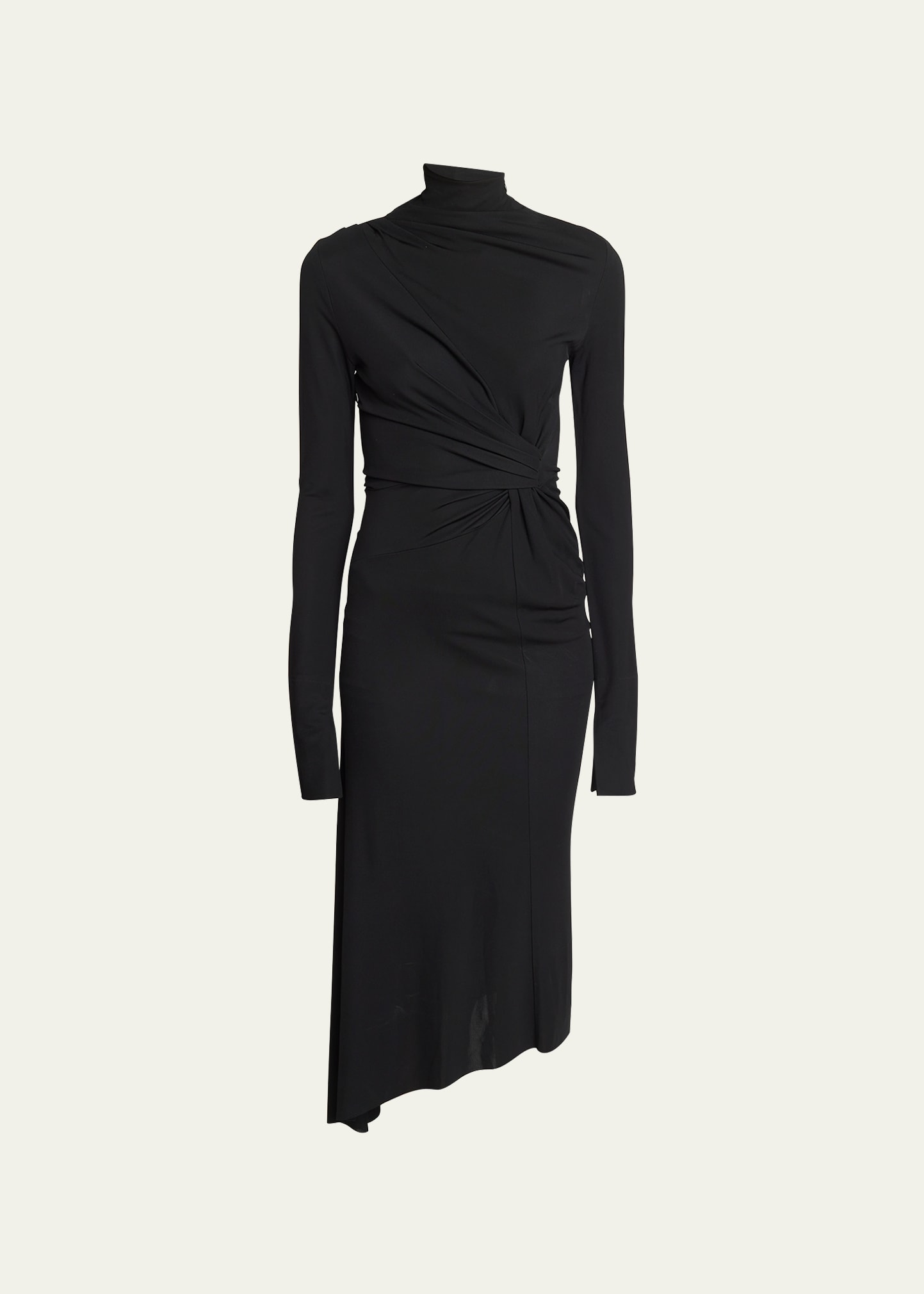 Shop Victoria Beckham High-neck Asymmetric Gathered Gown In Black