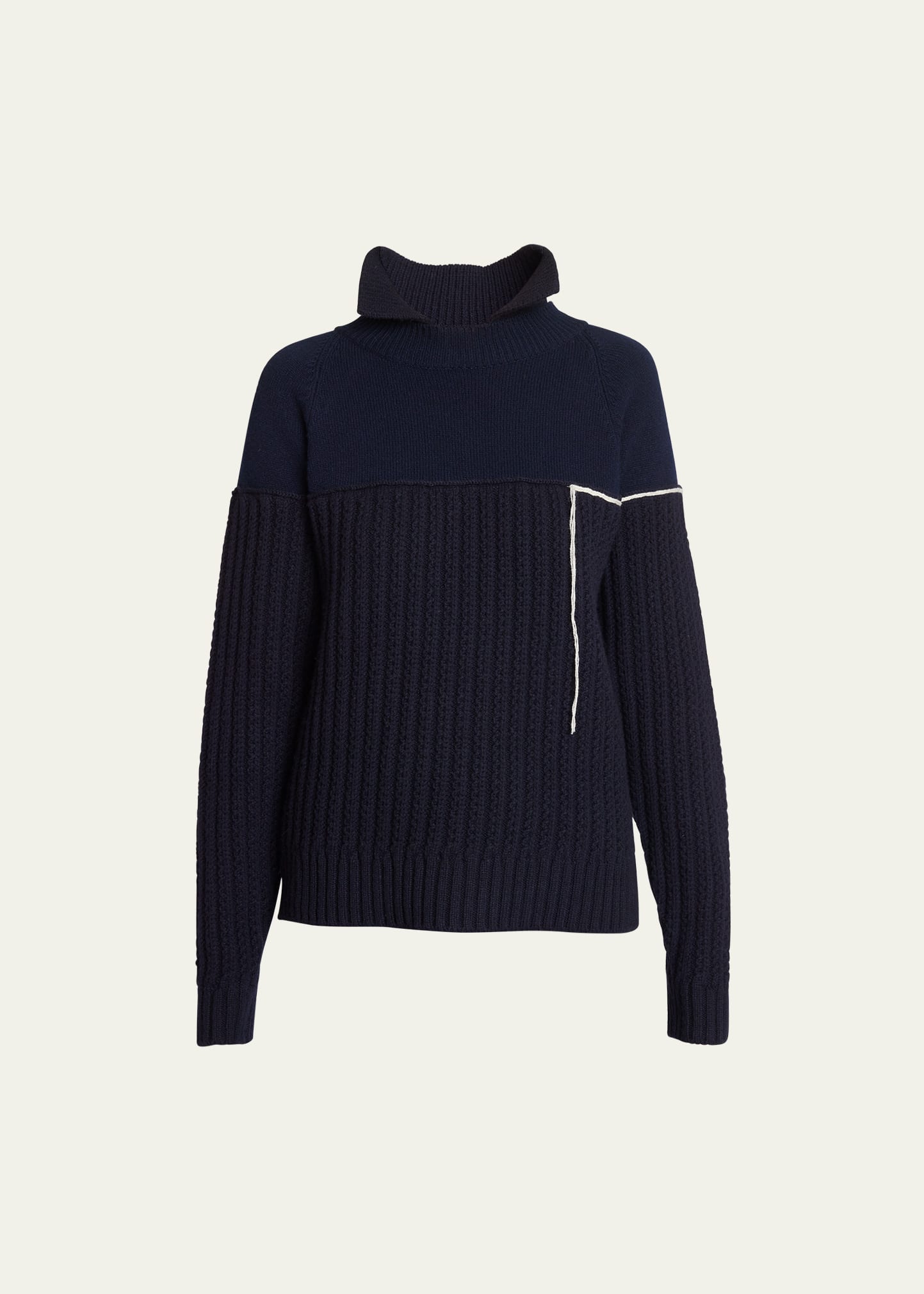 Shop Victoria Beckham Collared Cable-knit Wool Sweater In Navy