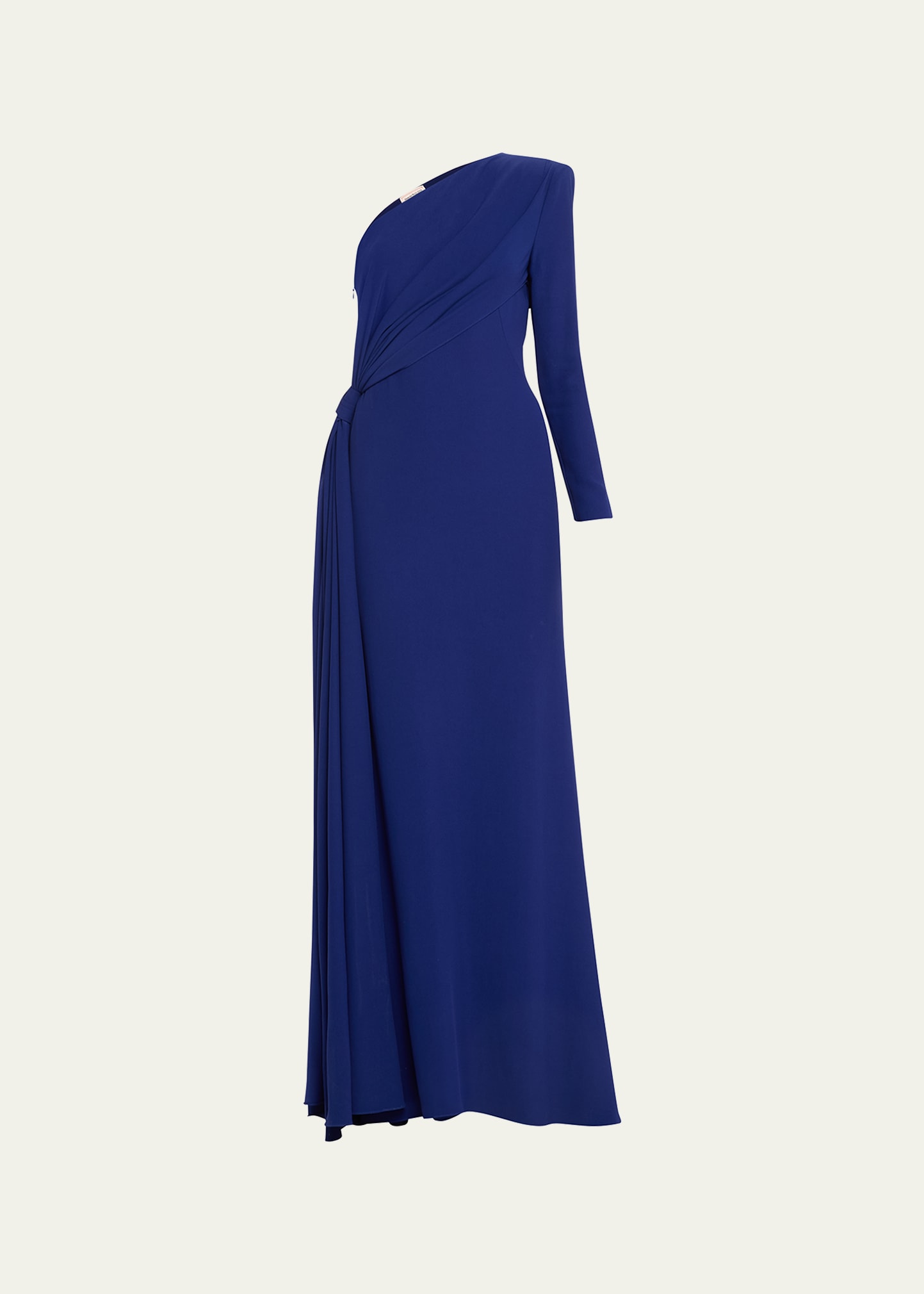 Shop Alexander Mcqueen Crepe One-shoulder Gown With Draped Detail In Denim Blue
