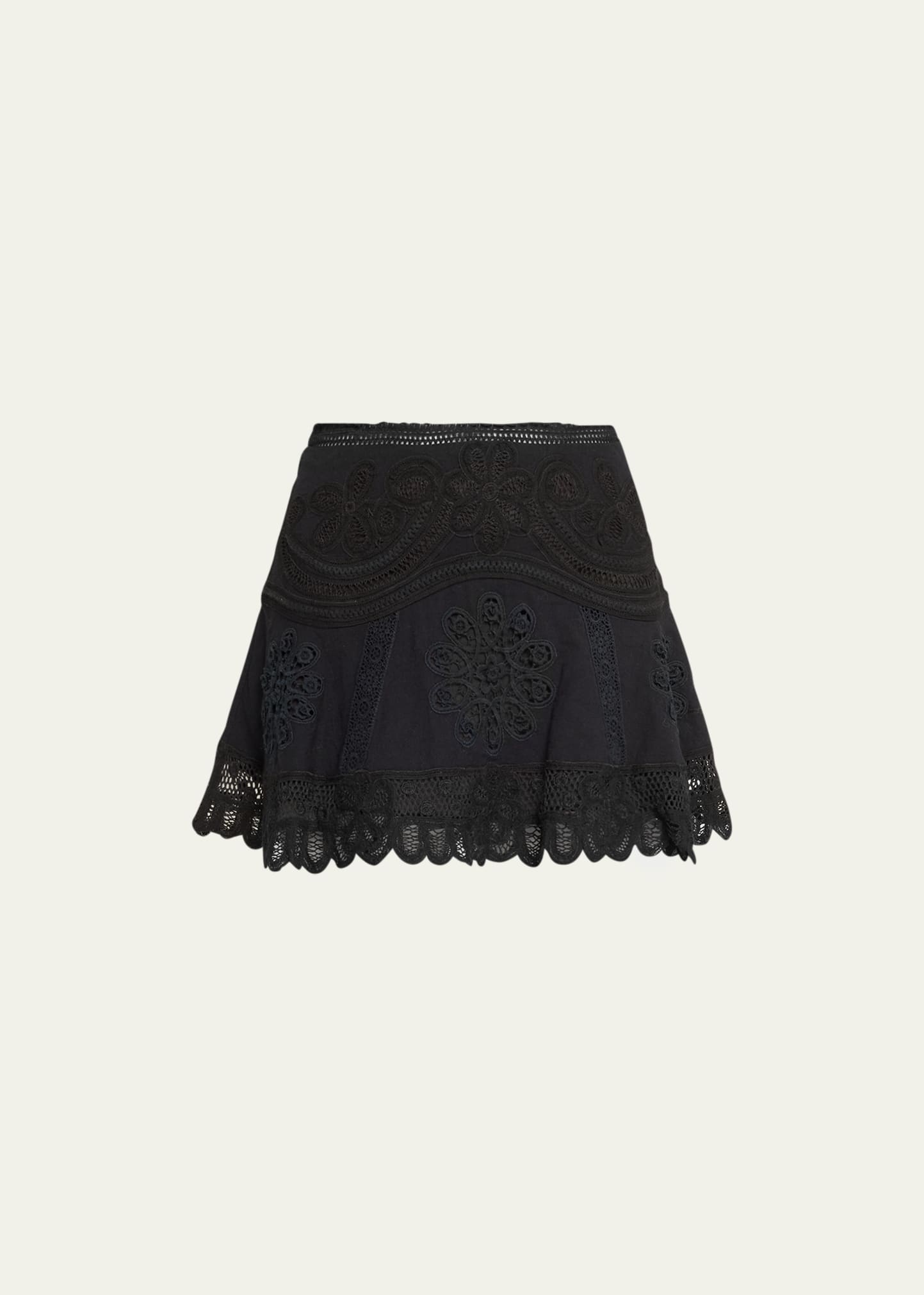 Loveshackfancy Lainey Bagatelle Embroidered Lace Mini Skirt In Black