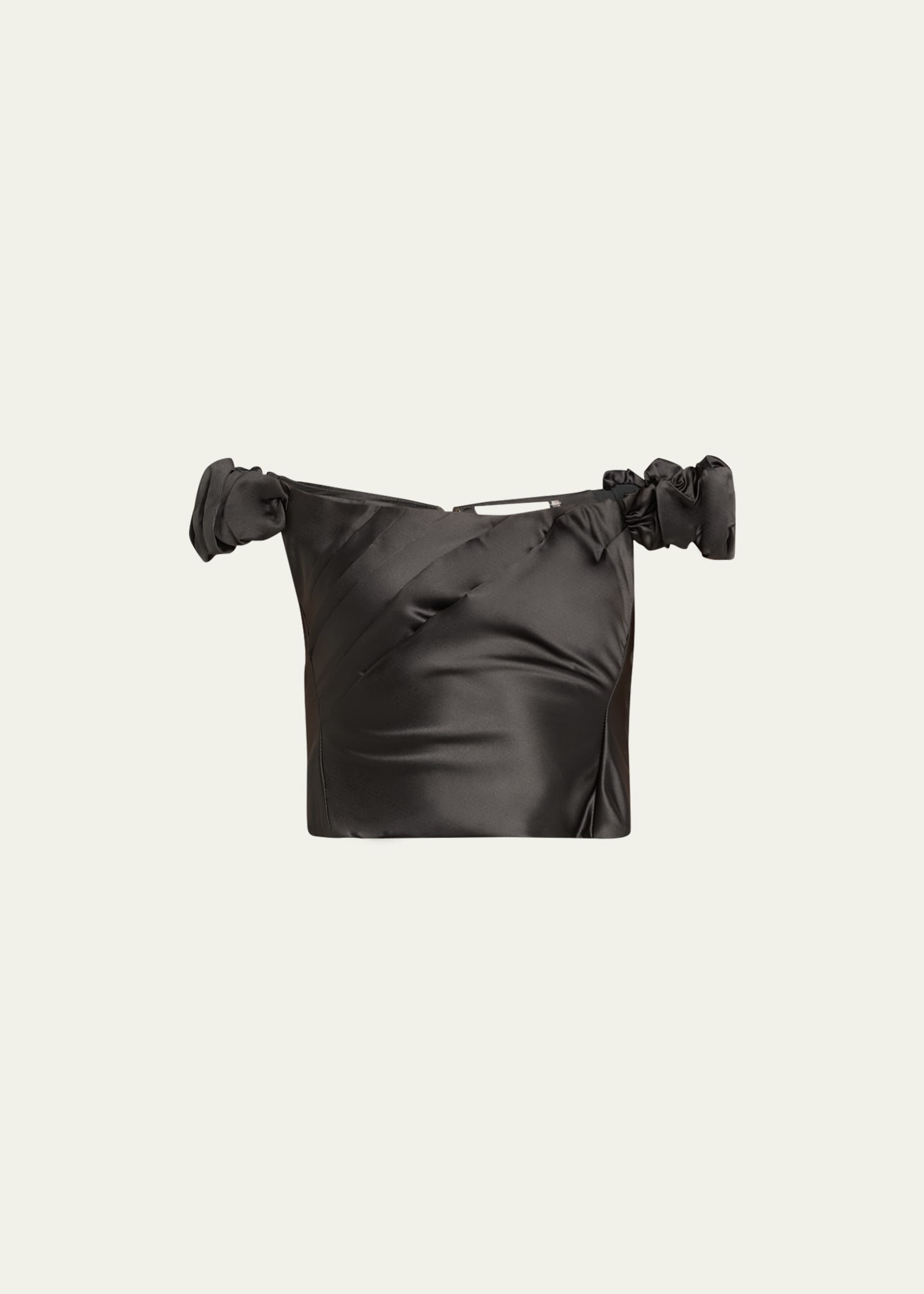Shop Loveshackfancy Ileana Off-the-shoulder Puff-sleeve Satin Crop Top In Black