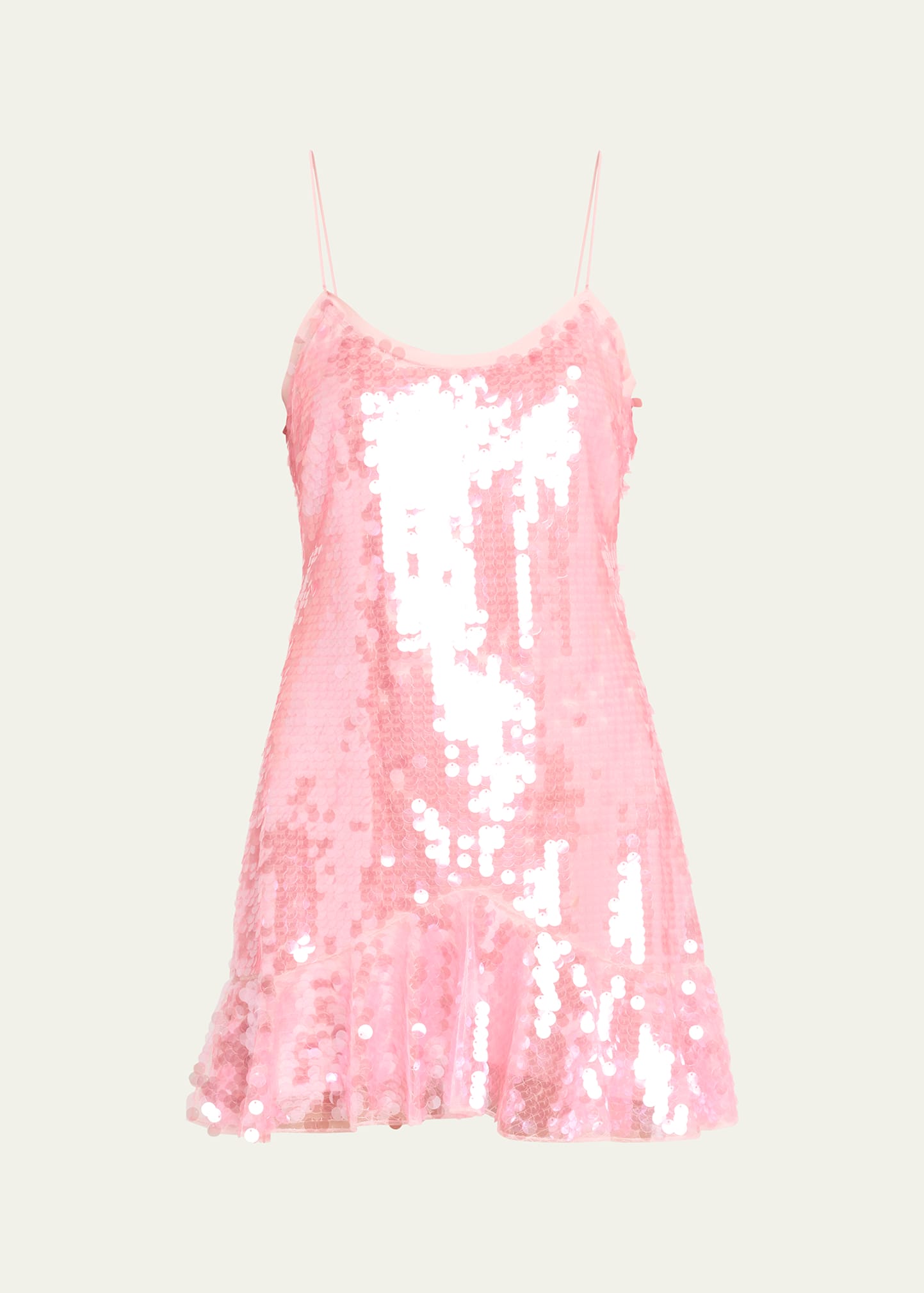 Shop Loveshackfancy Albina Pailette Sequin Ruffle-hem Mini Dress In Sheer Pink