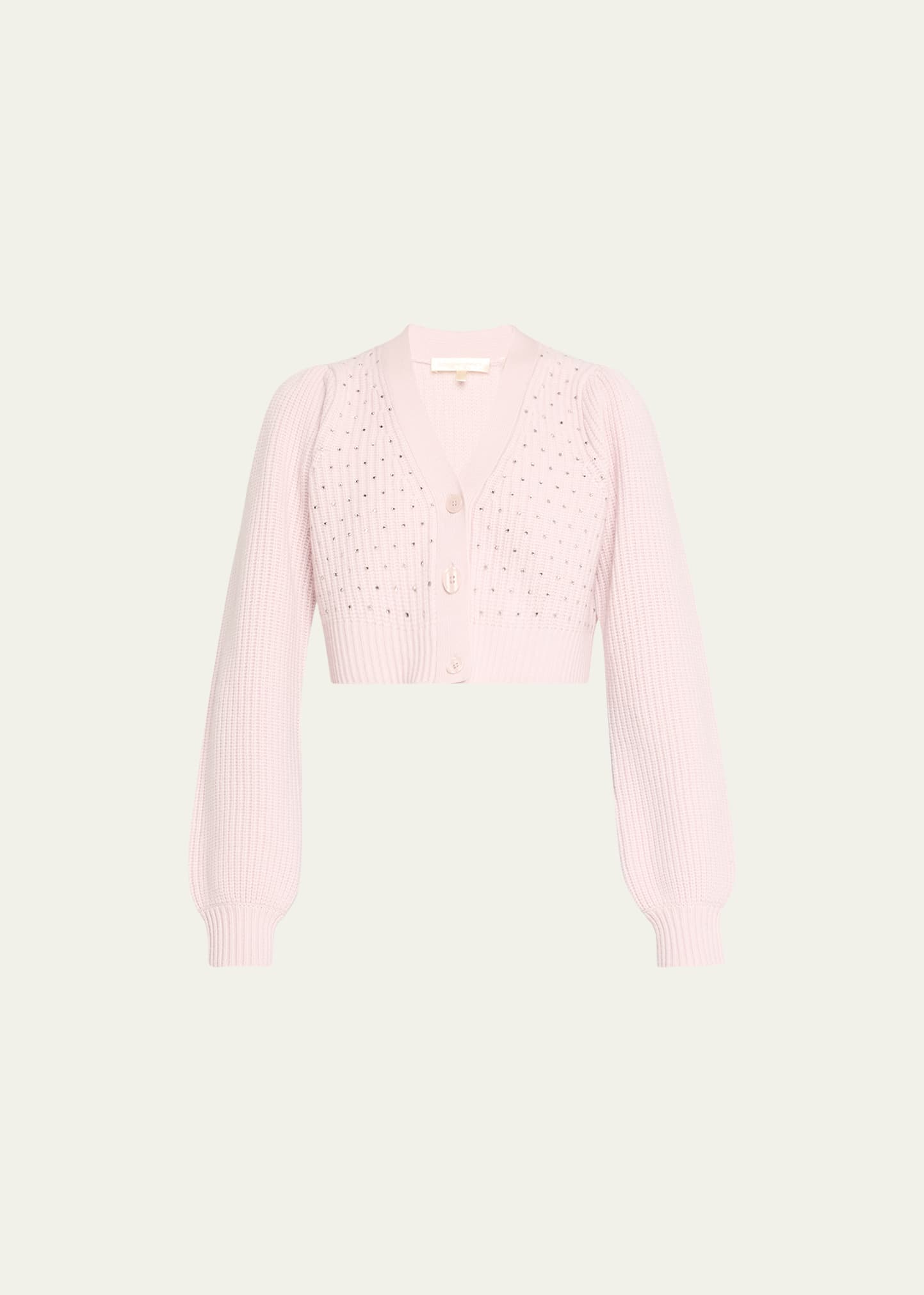 Shop Loveshackfancy Auden Crystal Wool-blend Crop Cardigan In Pink Lemonade