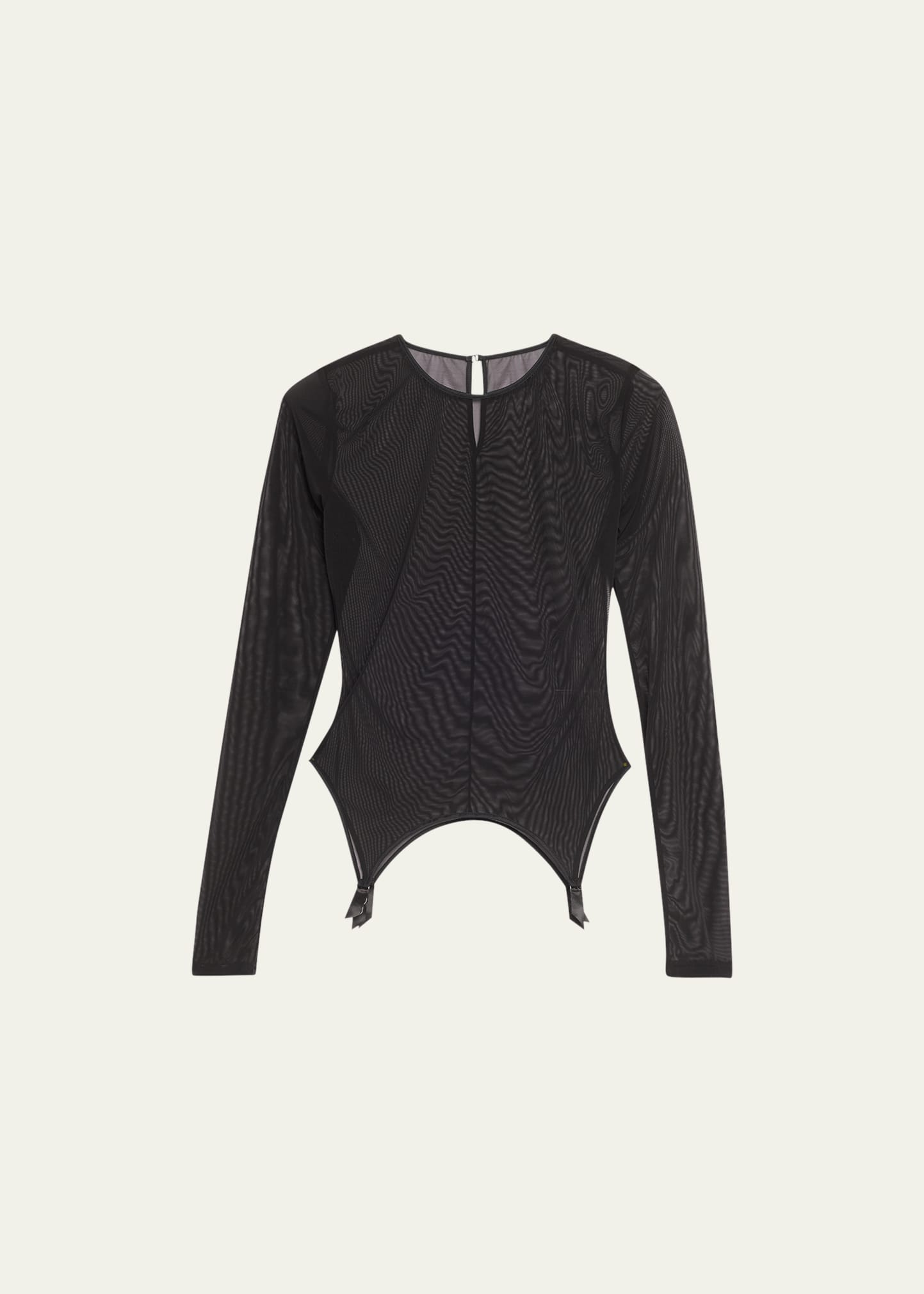 Kiki De Montparnasse Long-sleeve Sheer Tulle Garter Top In Black