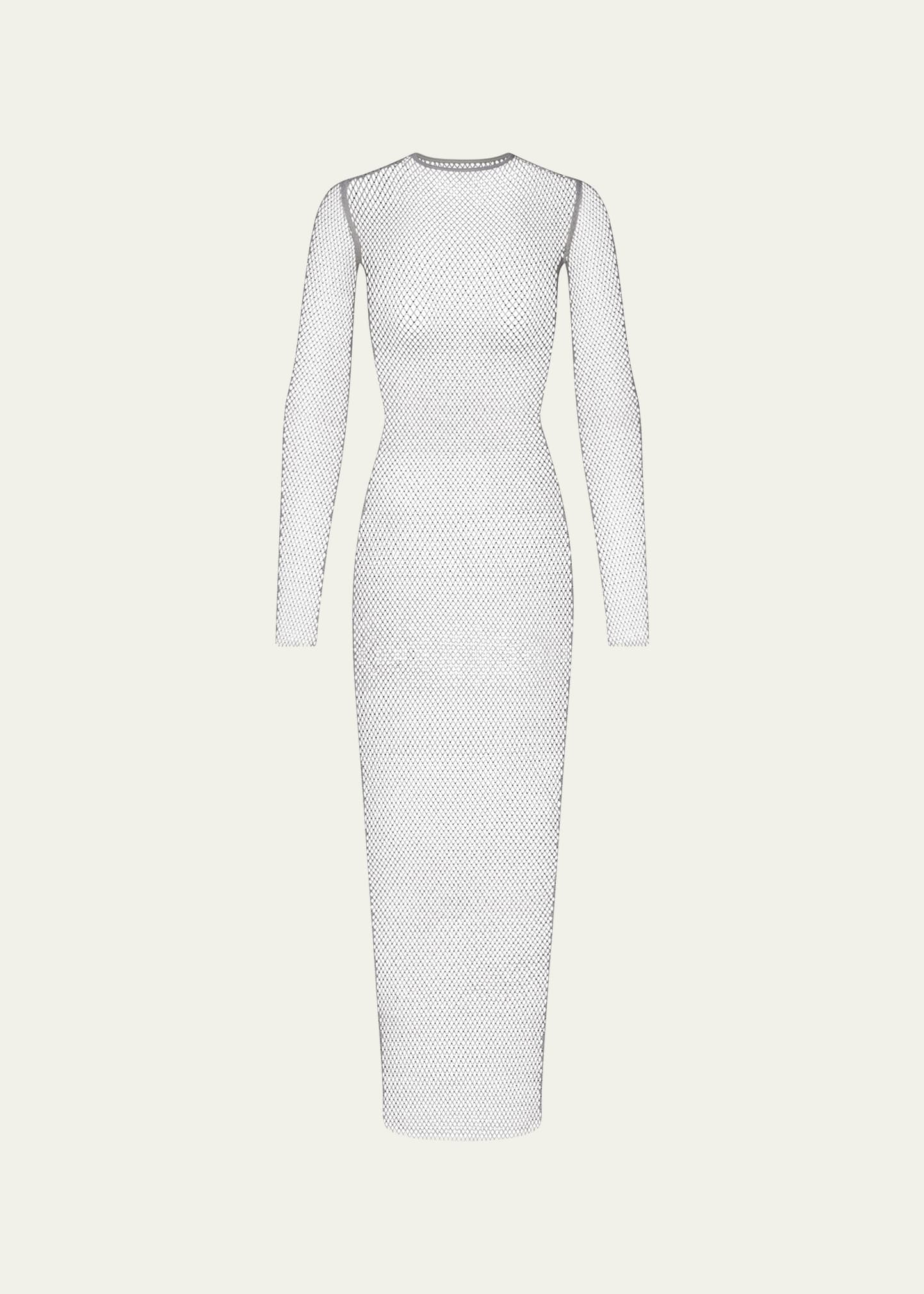 Swarovski X Skims Crystal-embellished Net Maxi Dress In Silver