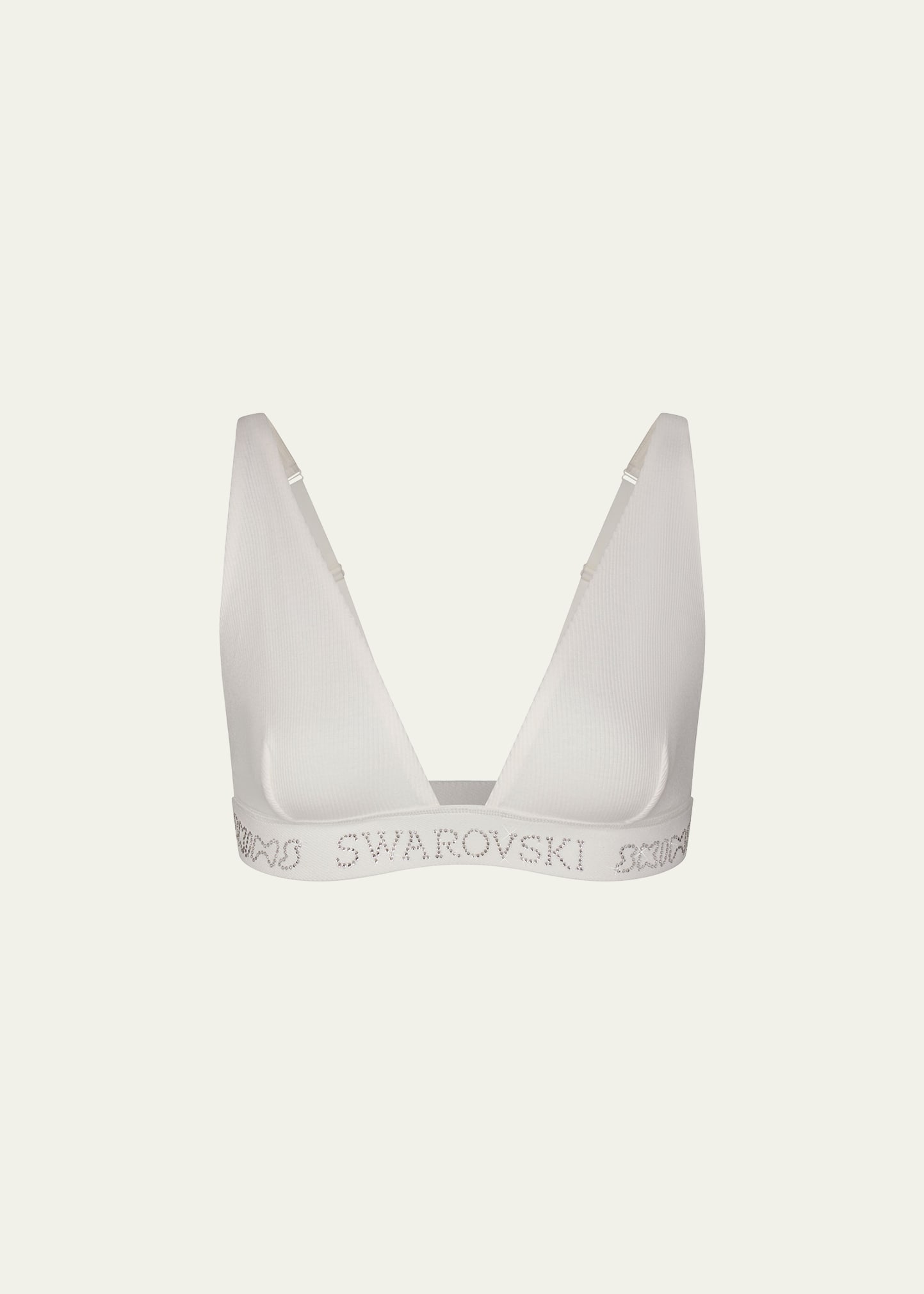 Swarovski X Skims Cotton Rib Crystal Logo Plunge Bralette In