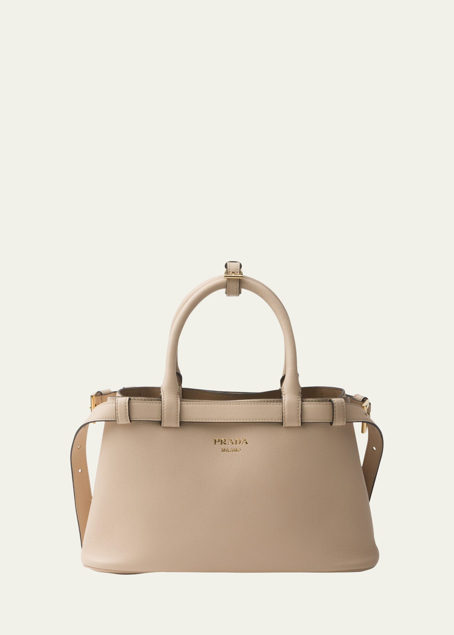 Prada Grain Leather Top-handle Bag In F0485 Travertino