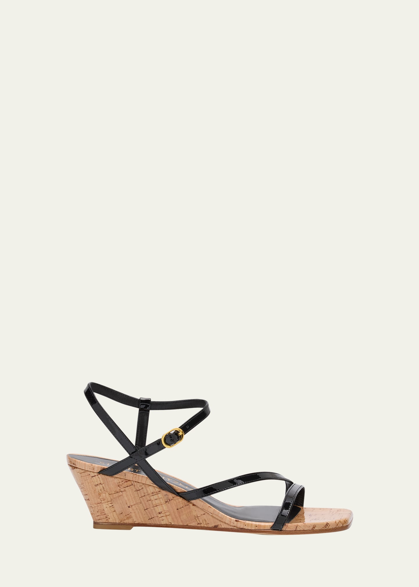 Shop Stuart Weitzman Oasis Patent Ankle-strap Wedge Sandals In Black