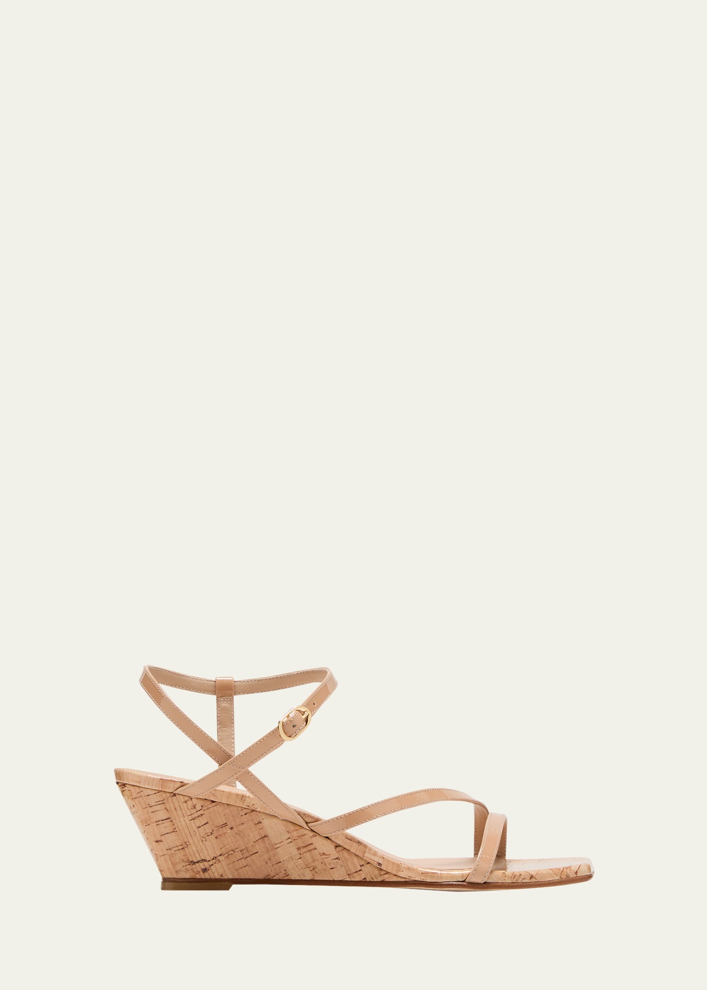 Stuart Weitzman Oasis Patent Ankle-strap Wedge Sandals In Terracotta