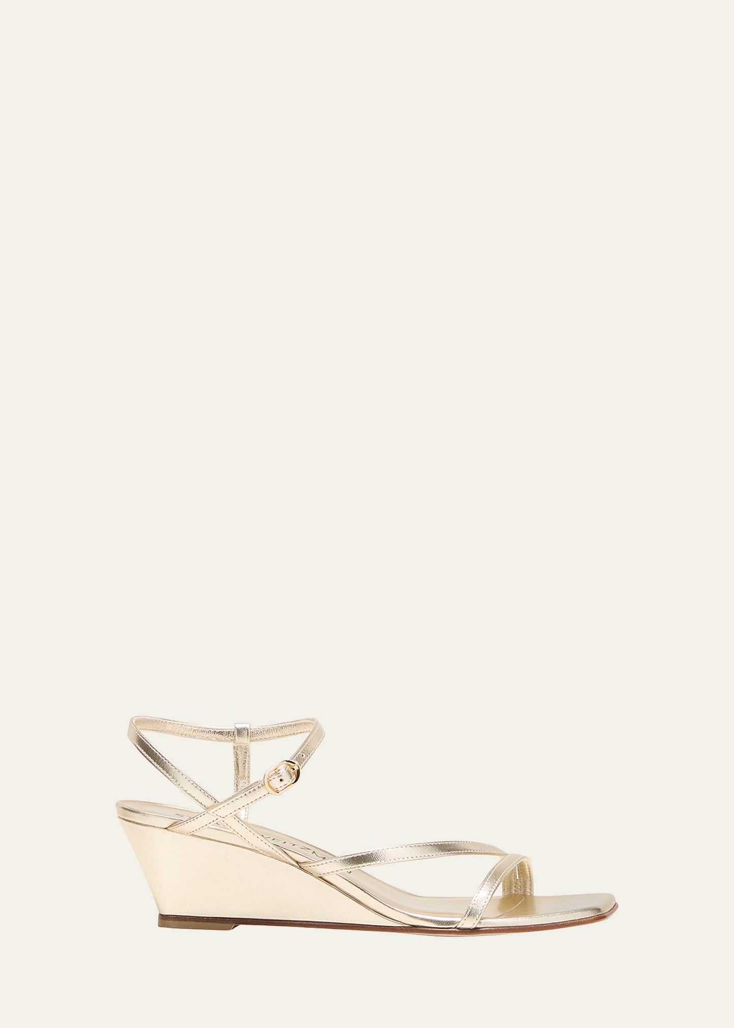 Stuart Weitzman Oasis Metallic Ankle-strap Wedge Sandals In Light Gold