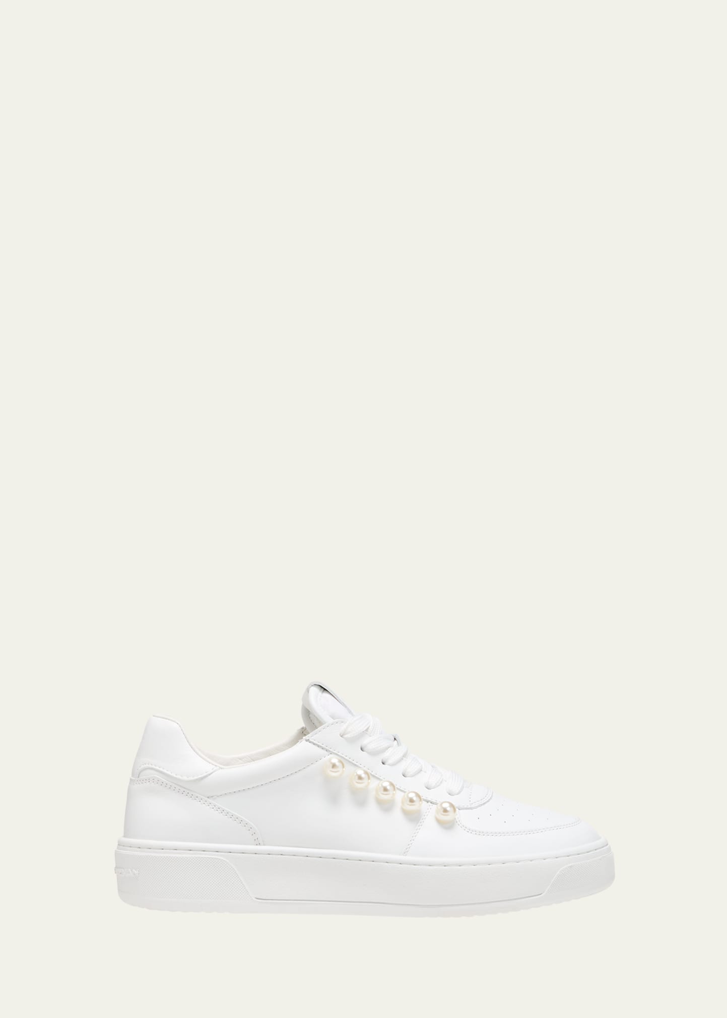 Shop Stuart Weitzman Leather Pearly Stud Low-top Sneakers In White