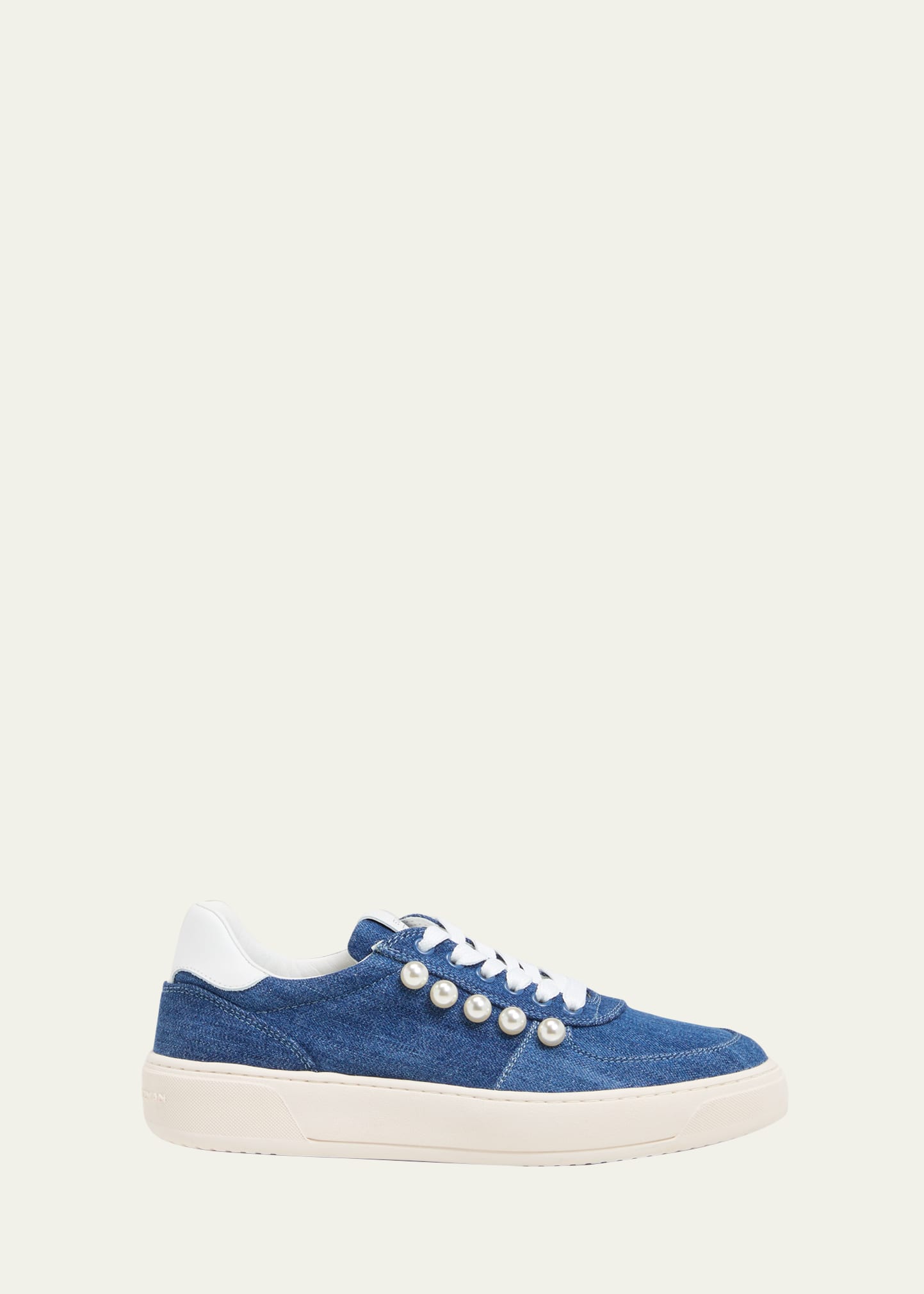 Denim Pearly Stud Low-Top Sneakers