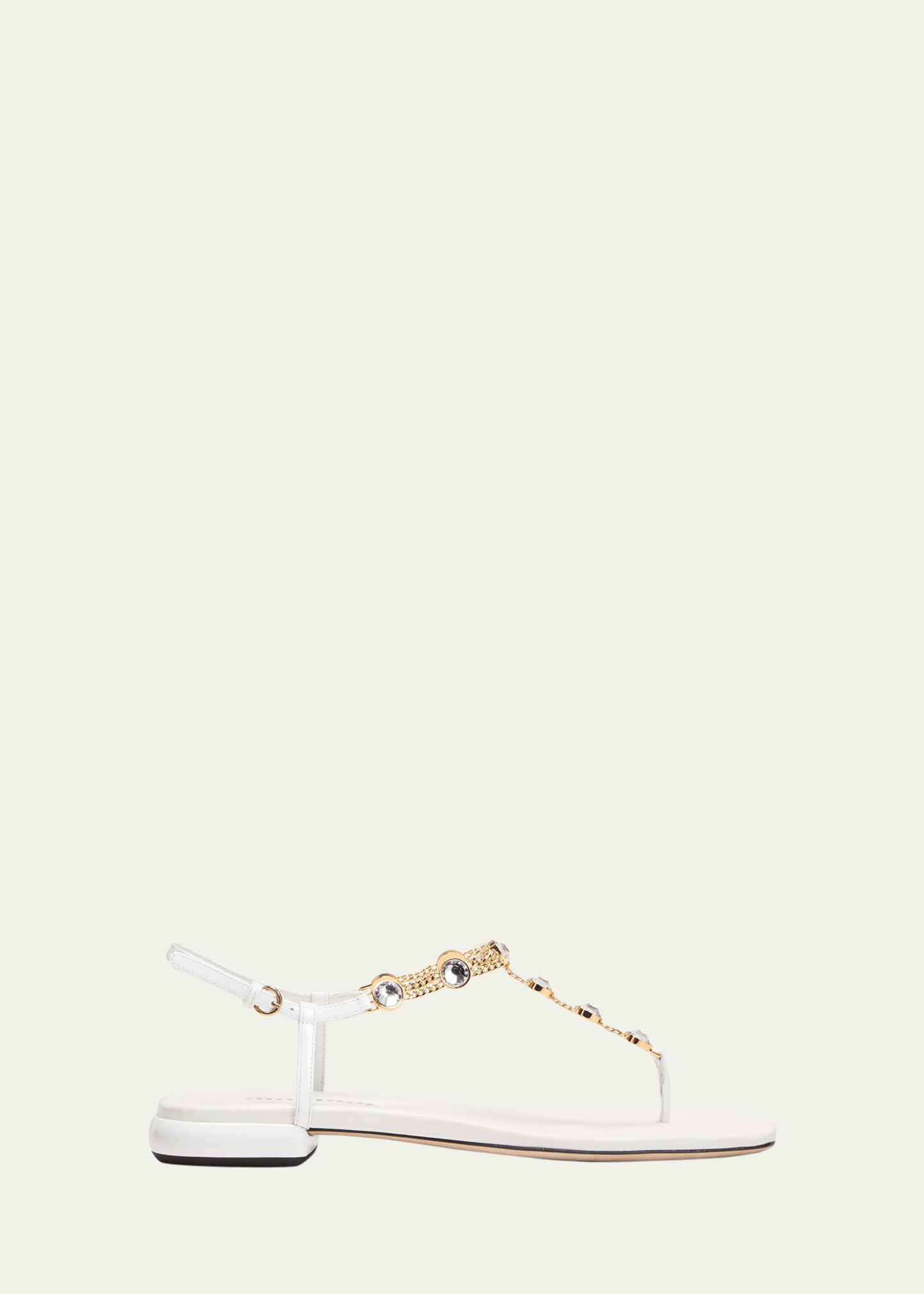 Miu Miu Vernice Crystal Chain Thong Sandals In Bianco