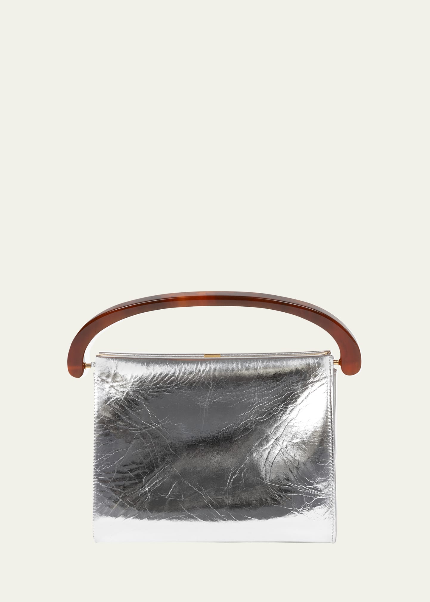 Dries Van Noten Crisp Metallic Leather Top-handle Bag In 952 Silver