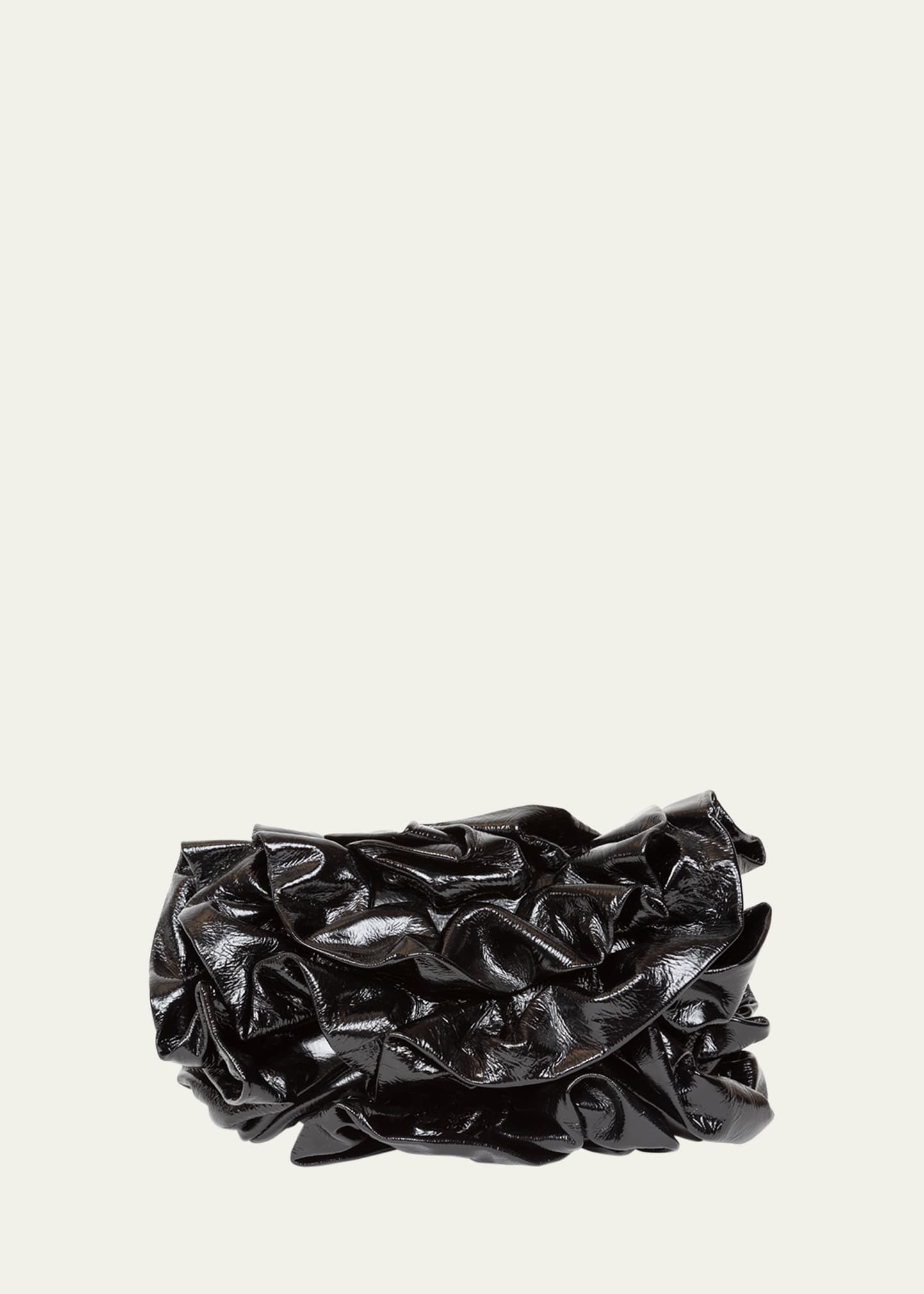 Dries Van Noten Ruffle Calf Leather Clutch Bag In 900 Black