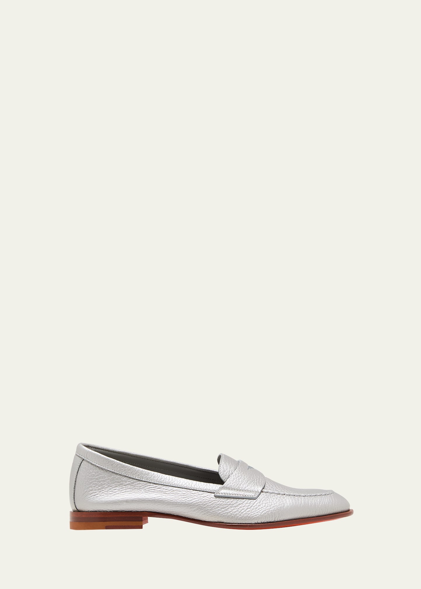 Santoni Famed Metallic Leather Penny Loafers In Silver