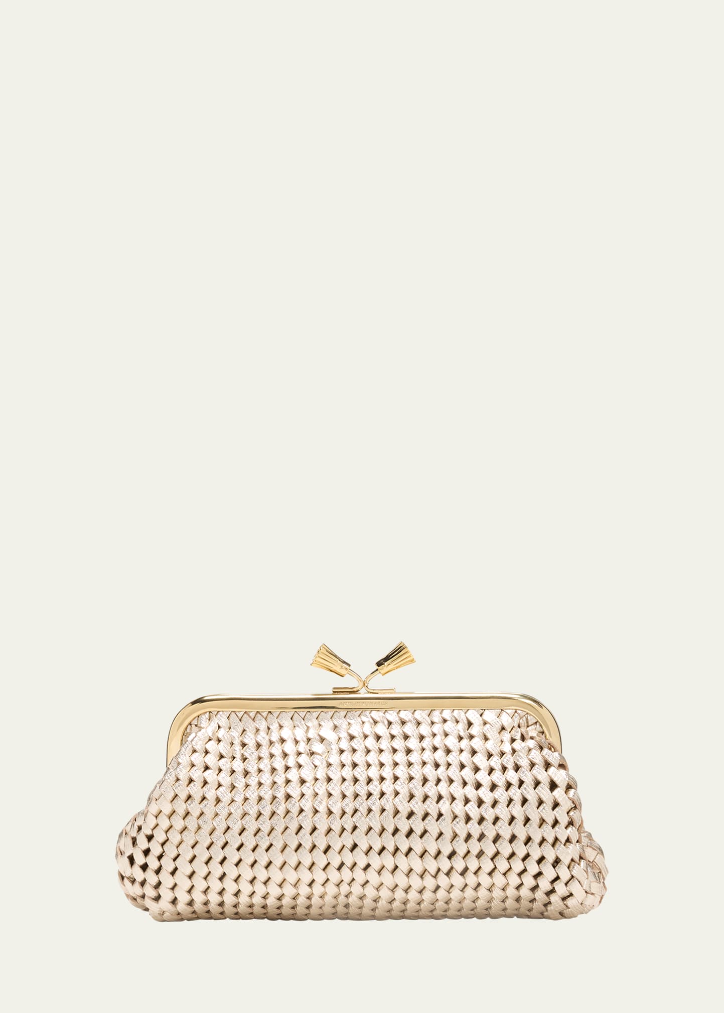 Shop Anya Hindmarch Maud Plaited Metallic Leather Clutch Bag In Light Gold