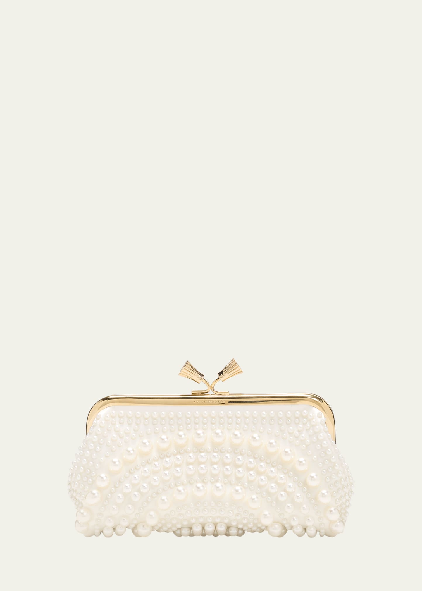 Shop Anya Hindmarch Maud Pearly Embellished Satin Clutch Bag In Ivory