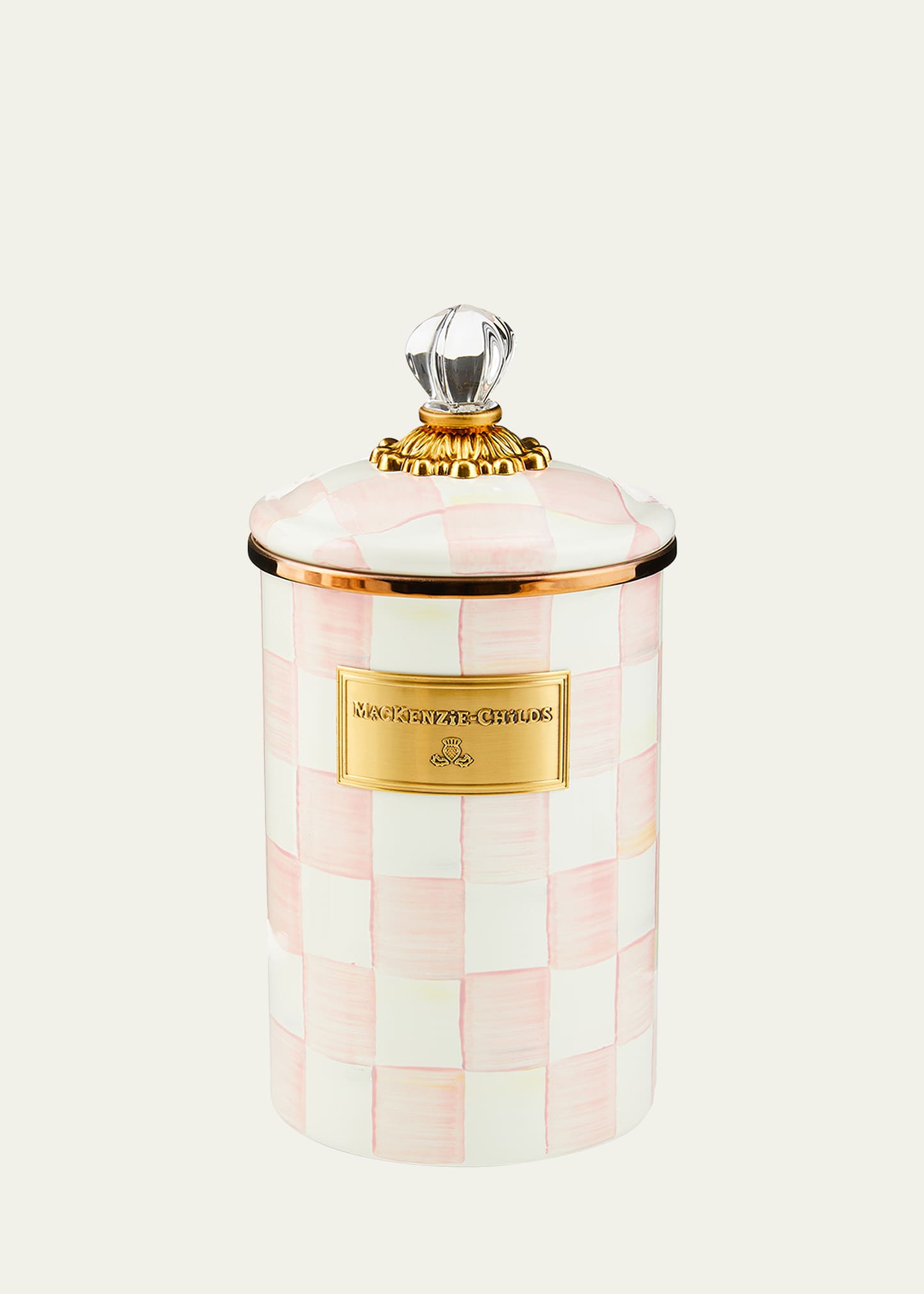 Mackenzie-childs Mackenzie Childs Rosy Check Enameled Steel Large Canister In Multi