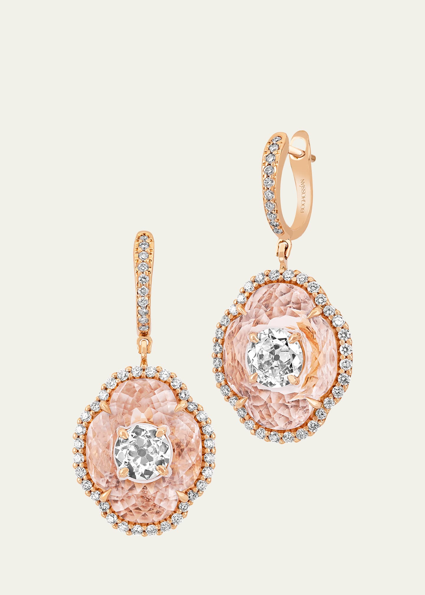 Rose Gold Inlay Morganite Drop Earrings with Diamonds