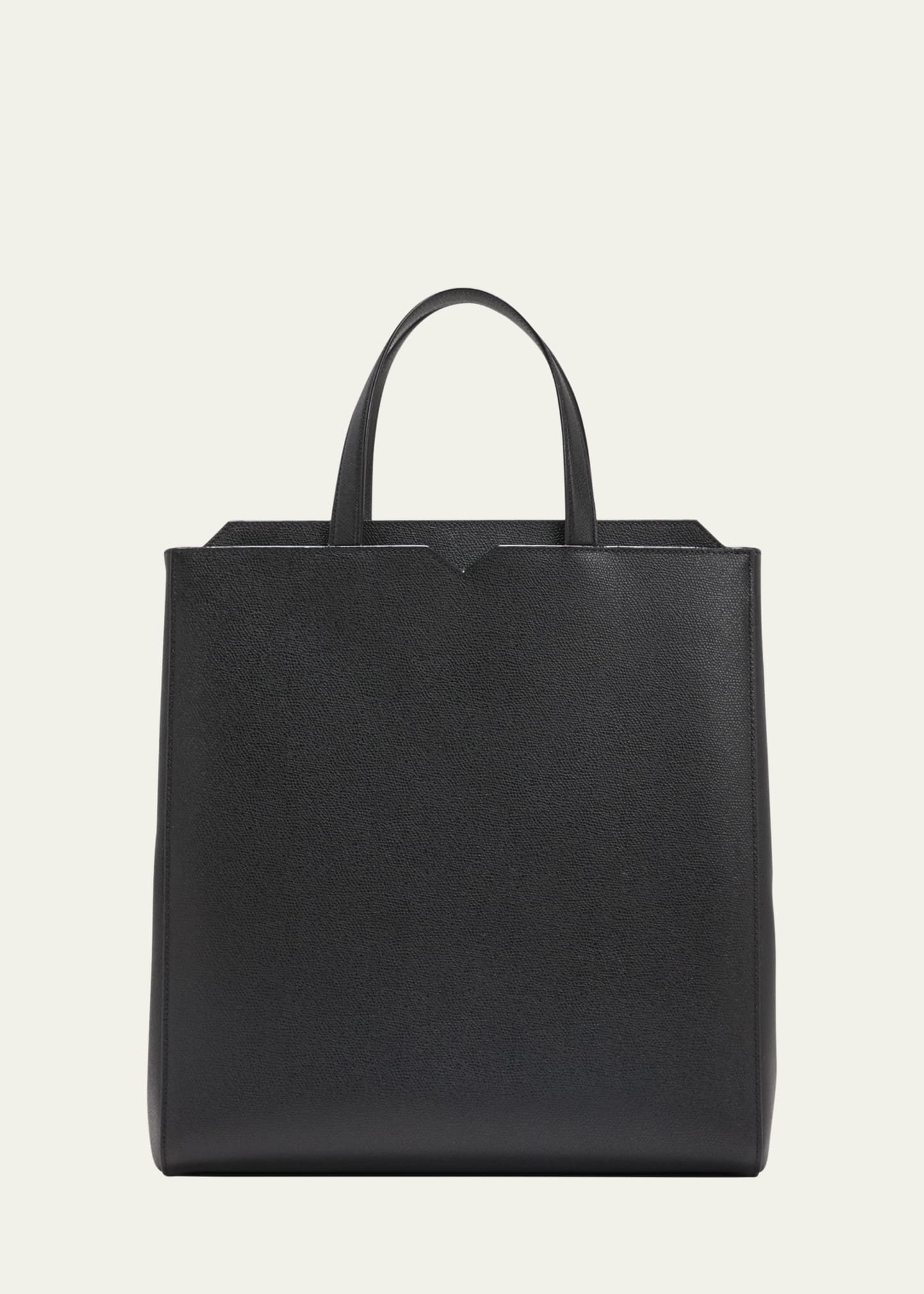 Valextra Men's V-line Calfksin Tote Bag In Nn Nero