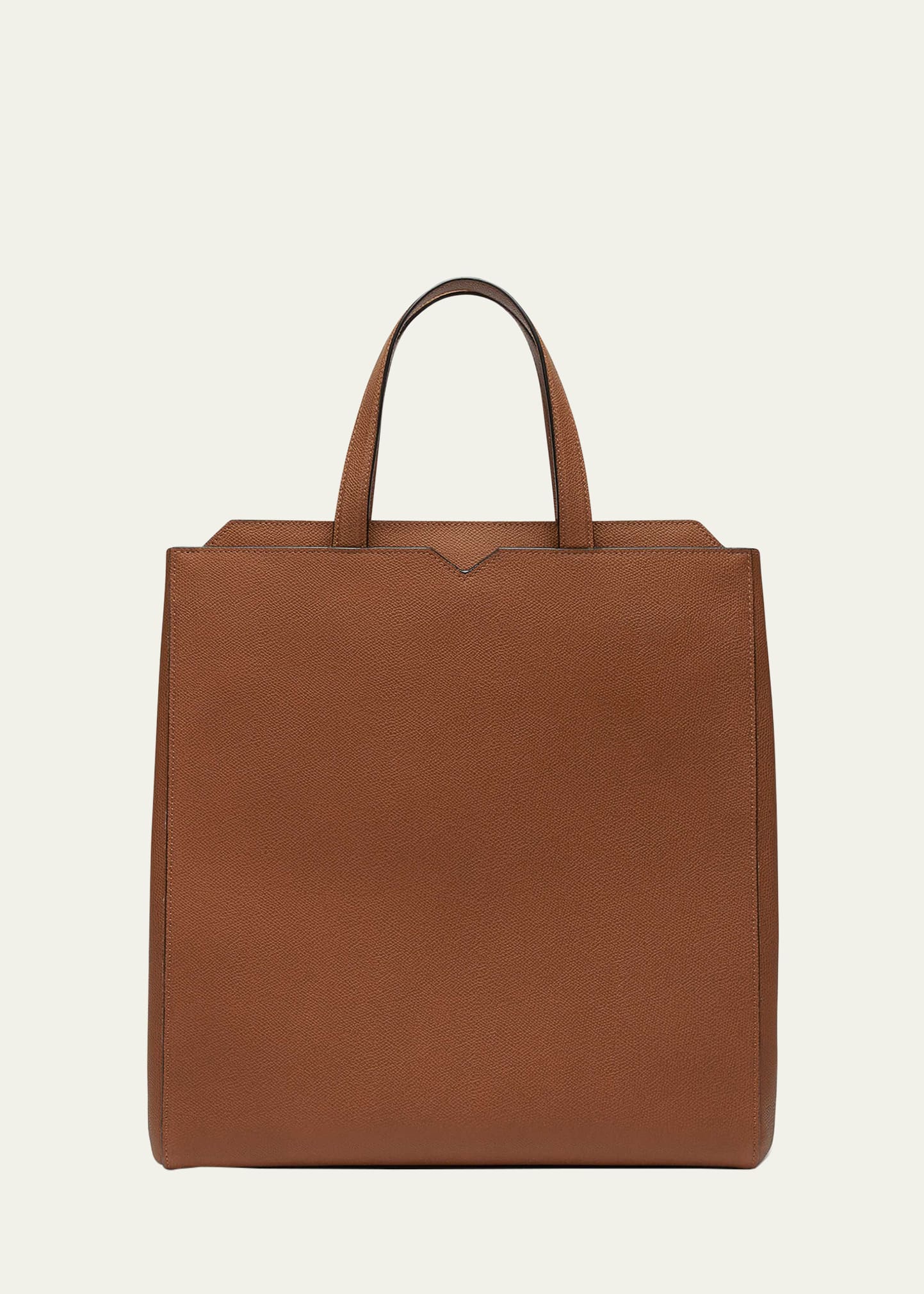 Valextra Men's V-line Calfksin Tote Bag In Mcc Chocolate Bro