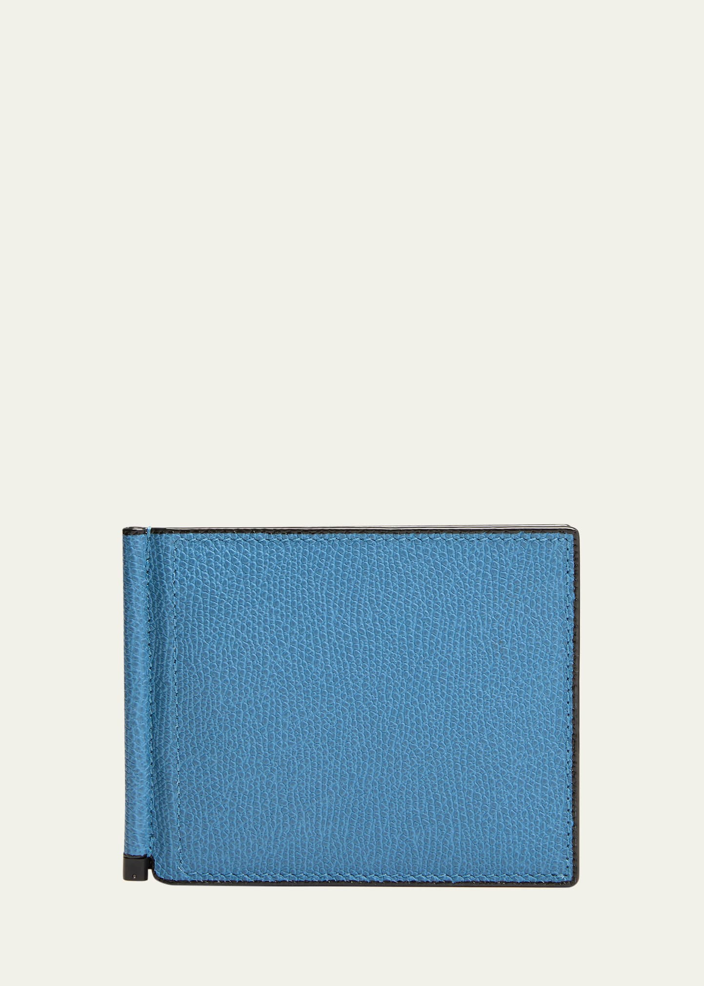 Valextra Men's Simple Grip Calfskin Money Clip Wallet In Nebula Blue/choco