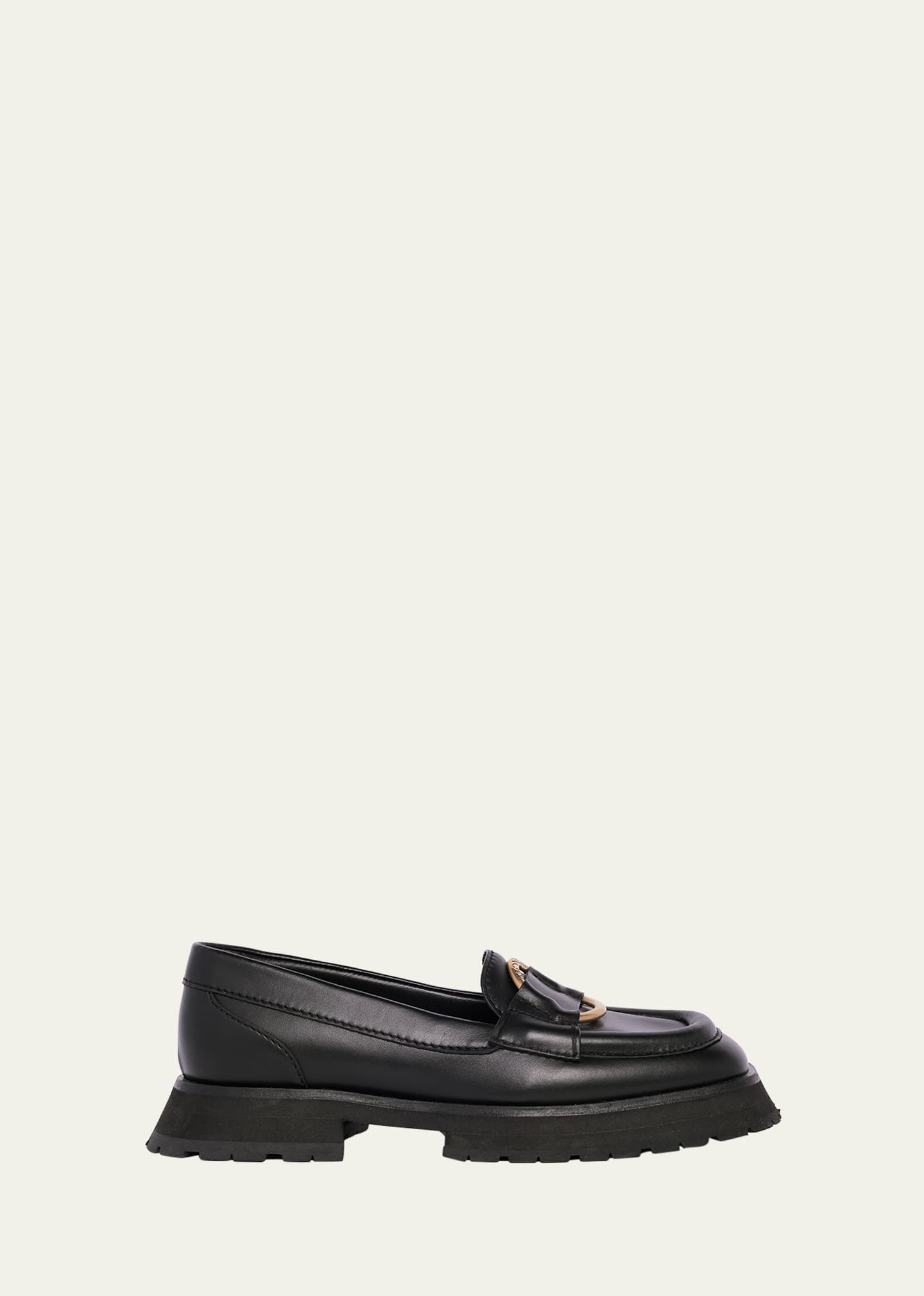 Moncler Bell Calfskin Logo Slip-on Loafers In Black