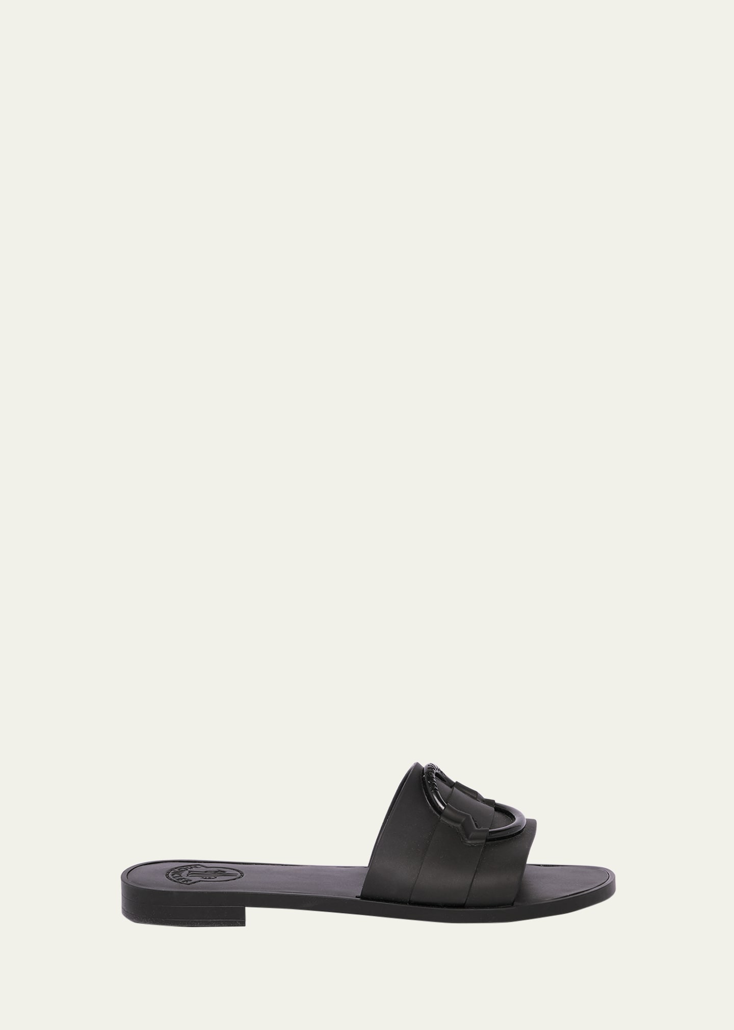 Shop Moncler Mon Rubber Logo Flat Slide Sandals In Black