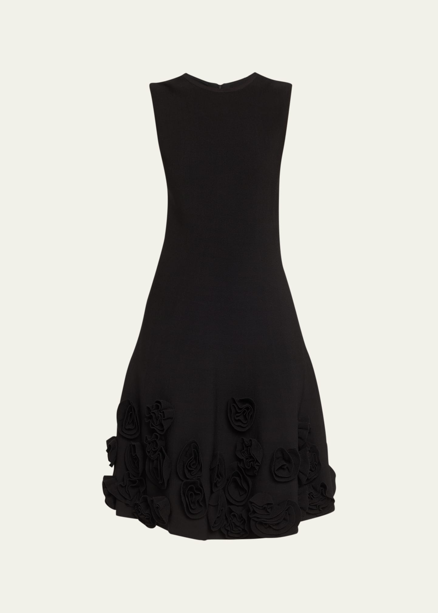 Lela Rose Penelope Midi Dress With Floral Applique Detail In Black