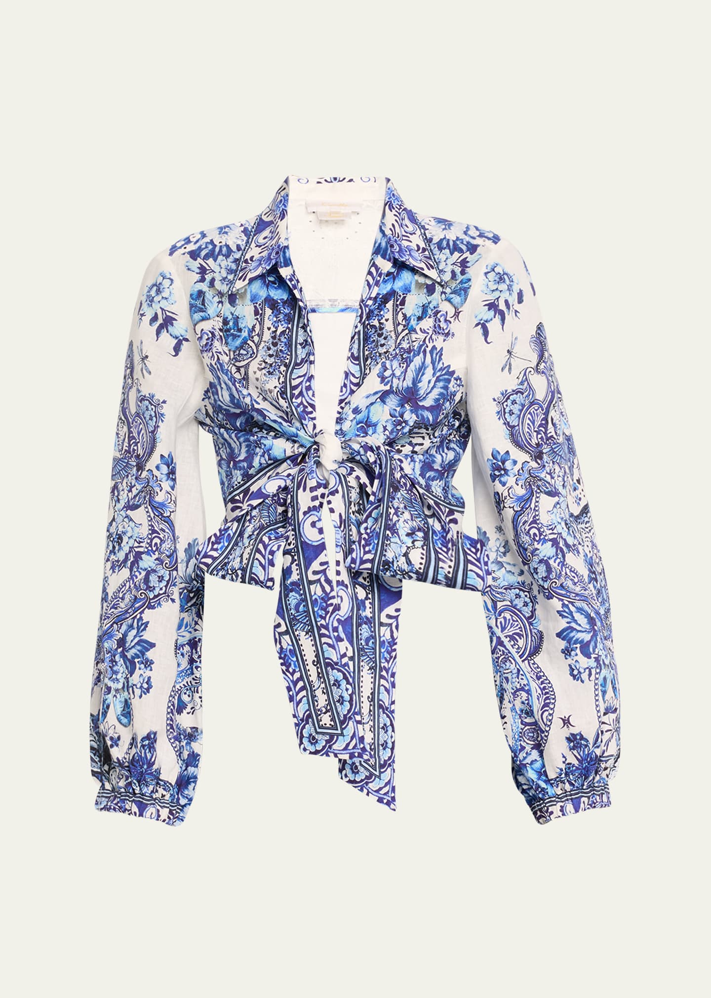 Camilla Cropped Wrap Shirt With Borderie Yoke Glaze And Graze In Glaze And Graze