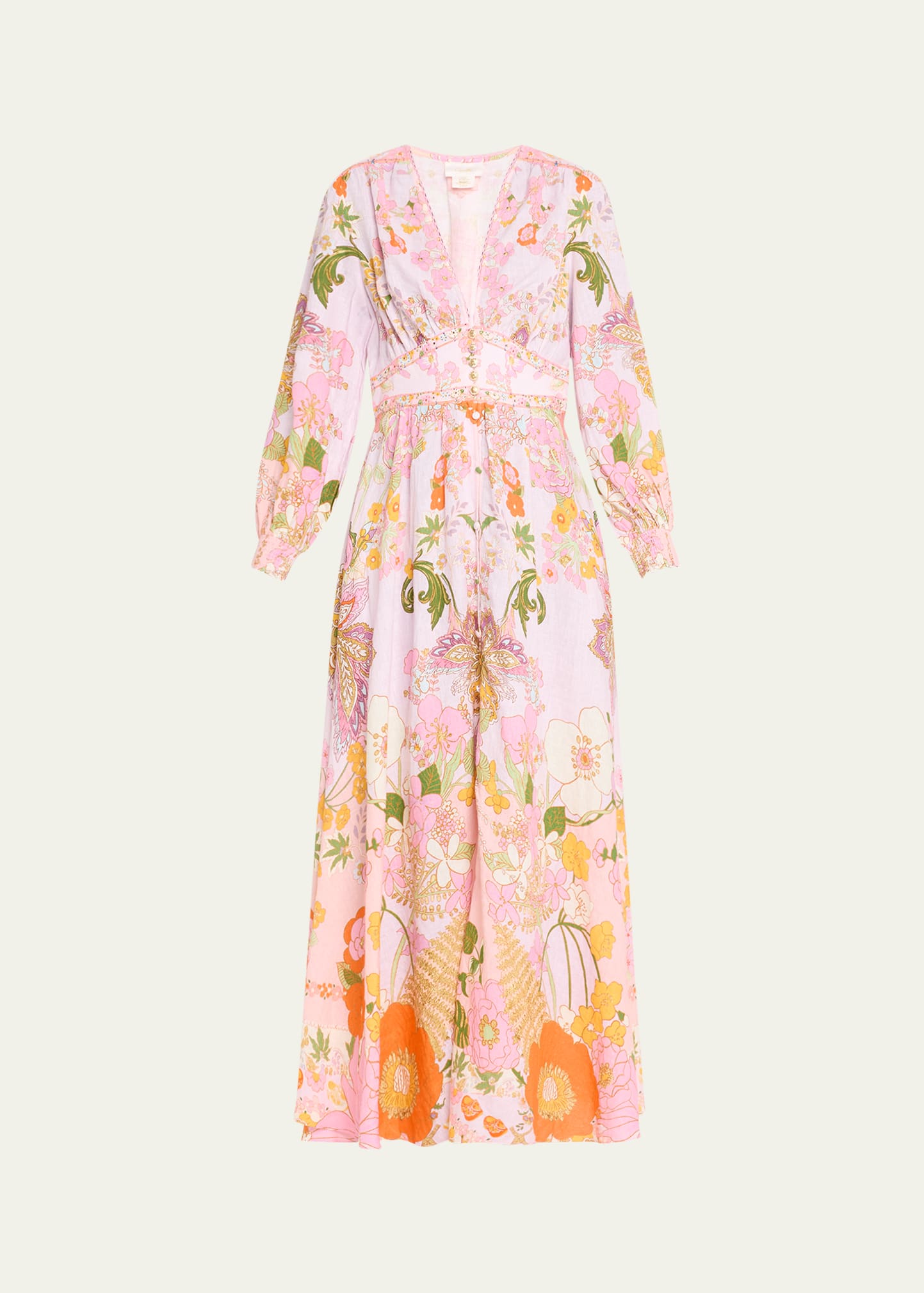 Shop Camilla Button-front Linen Maxi Dress With Shaped Waistband In Clever Clogs