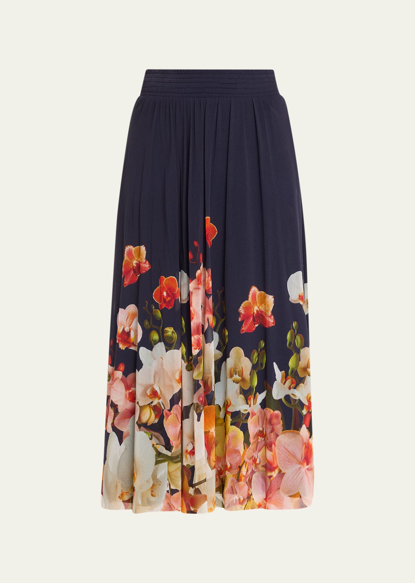 Fuzzi Floral-print A-line Tulle Midi Skirt In Royal Blue