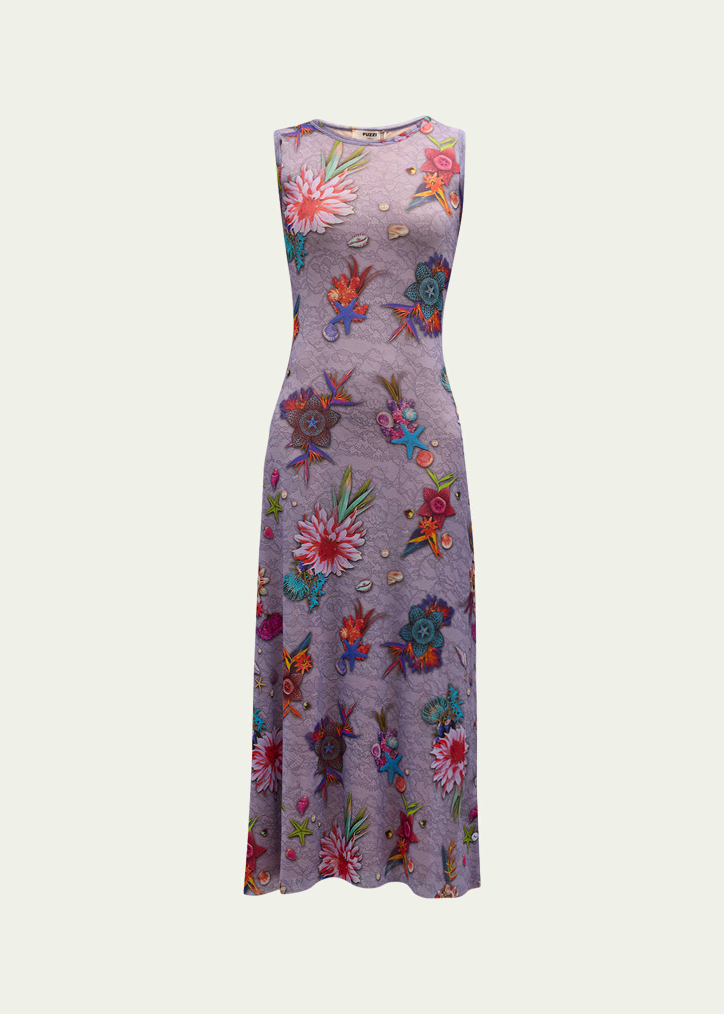Sleeveless Floral Lace-Print Maxi Dress