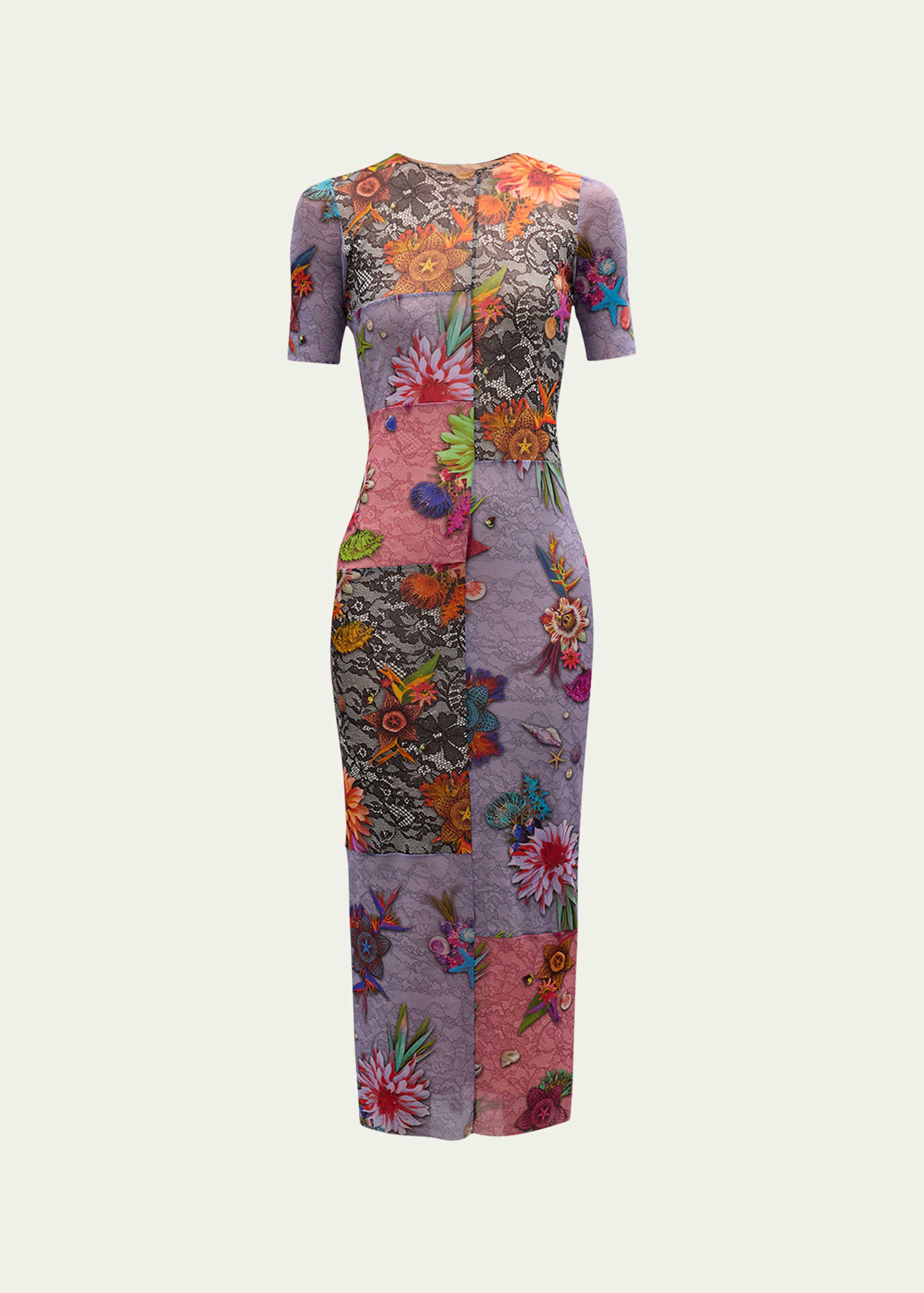 Patchwork-Print Bodycon Maxi Dress