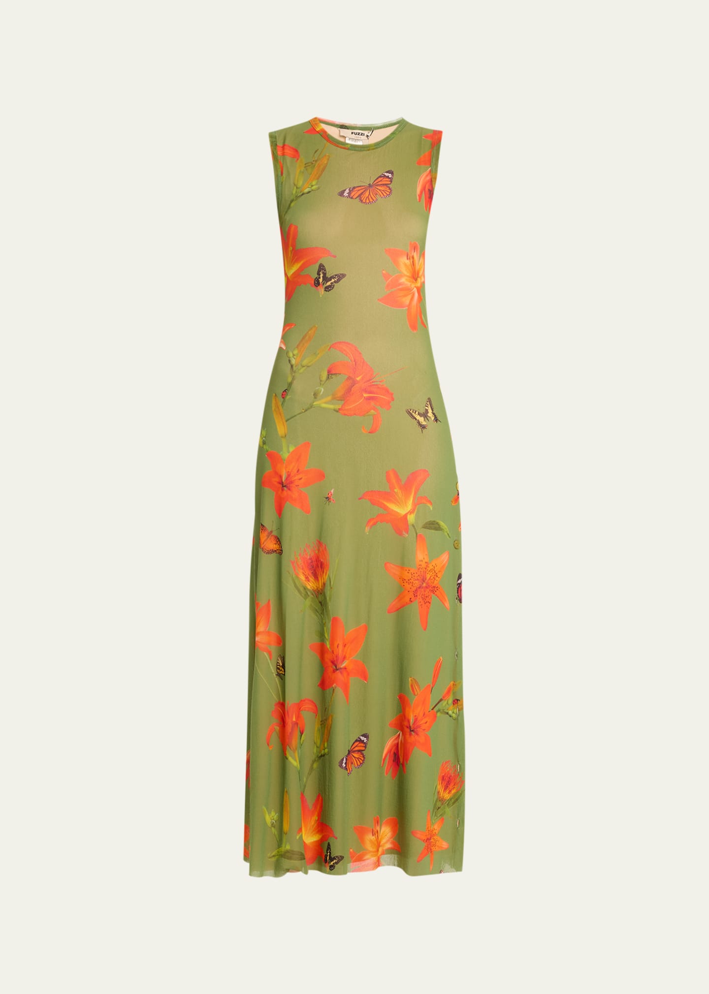 Sleeveless Floral-Print Tulle Maxi Dress