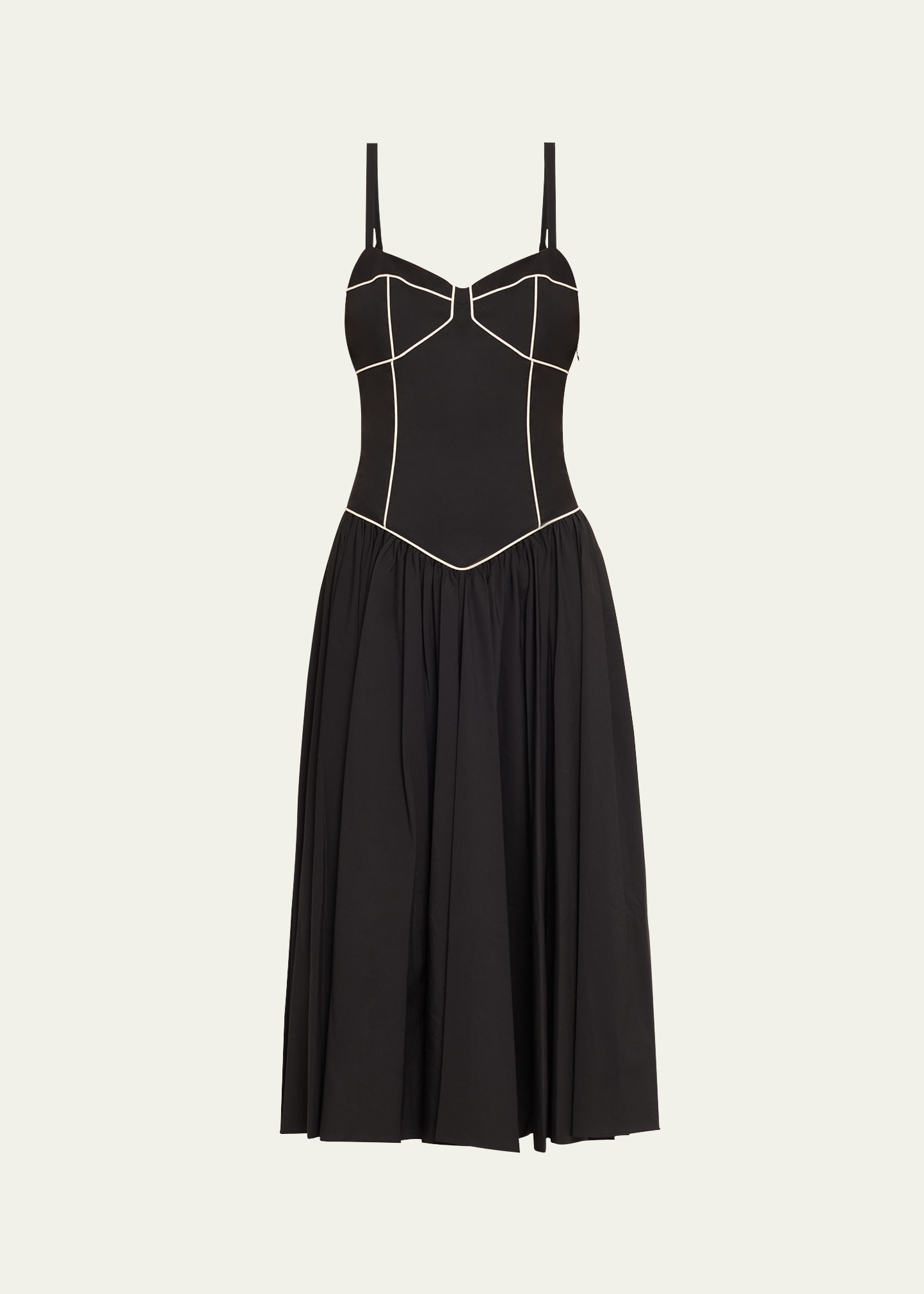 Shop Caroline Constas Orella Poplin Fit & Flare Bustier Midi Dress In Black Off White C