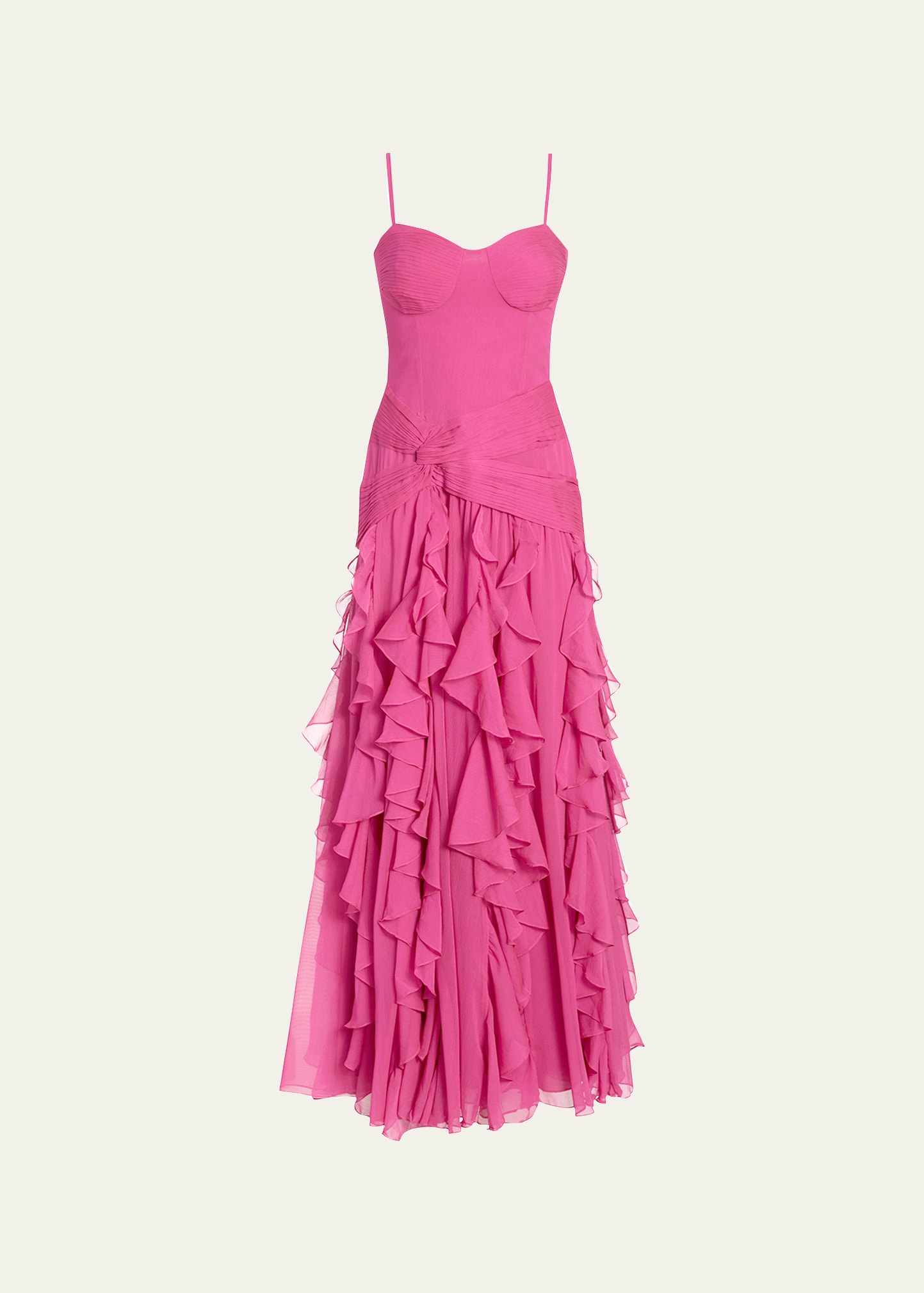 Patbo Bustier Ruffle Chiffon Maxi Dress In Hot Pink