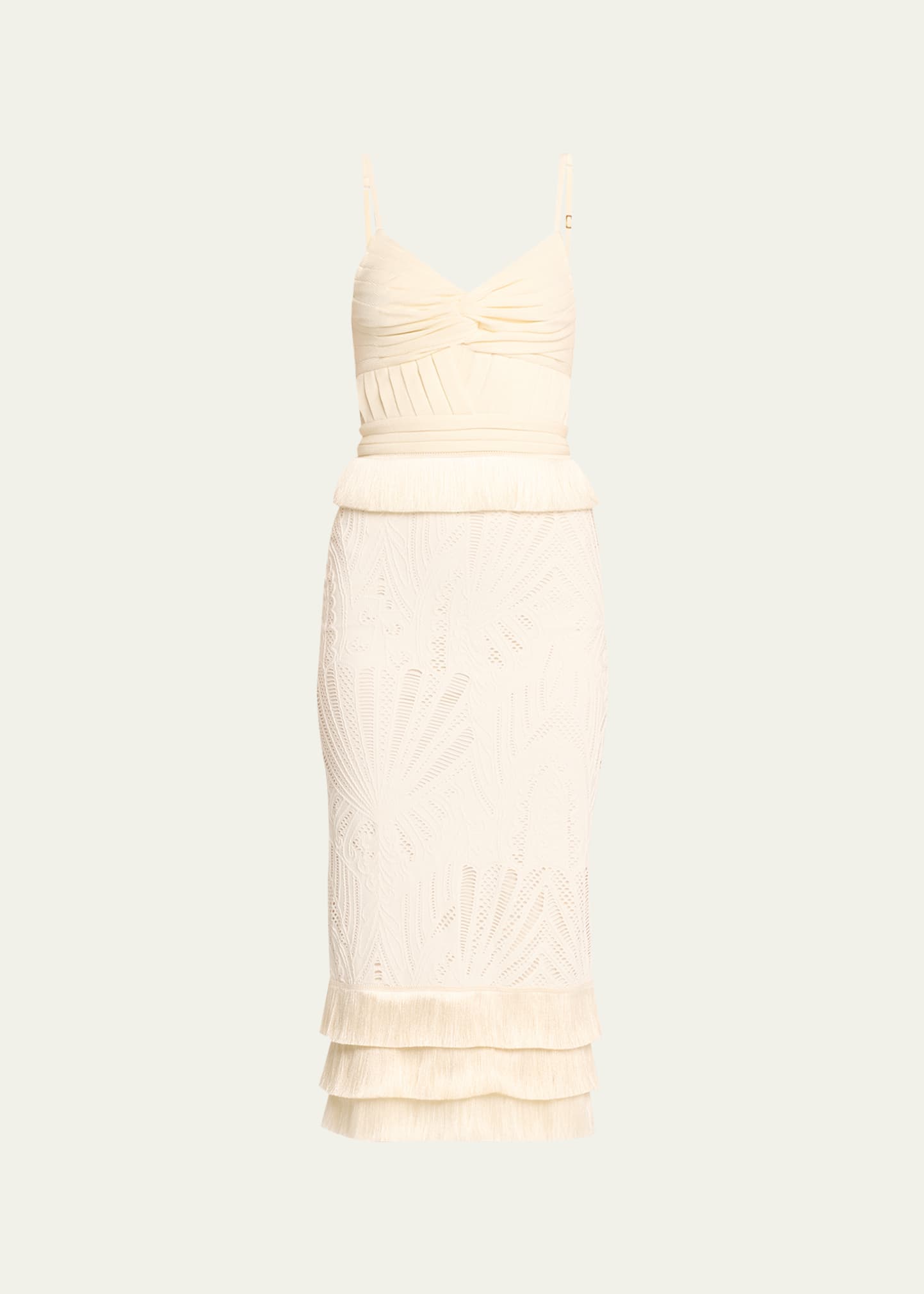 Patbo Twist Top Cutout Fringe Midi Dress In Ivory