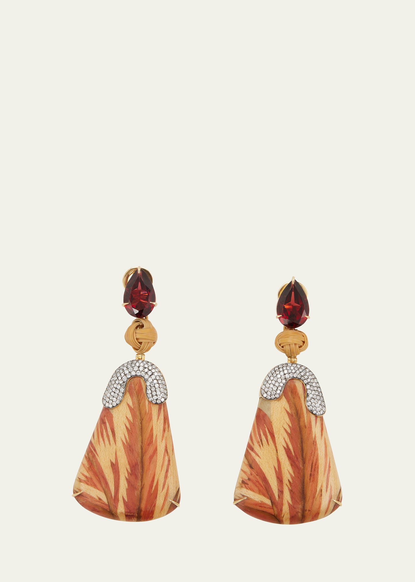 Silvia Furmanovich Yellow Gold Floral Marquetry Earrings With Diamonds, Ruby, And Garnet