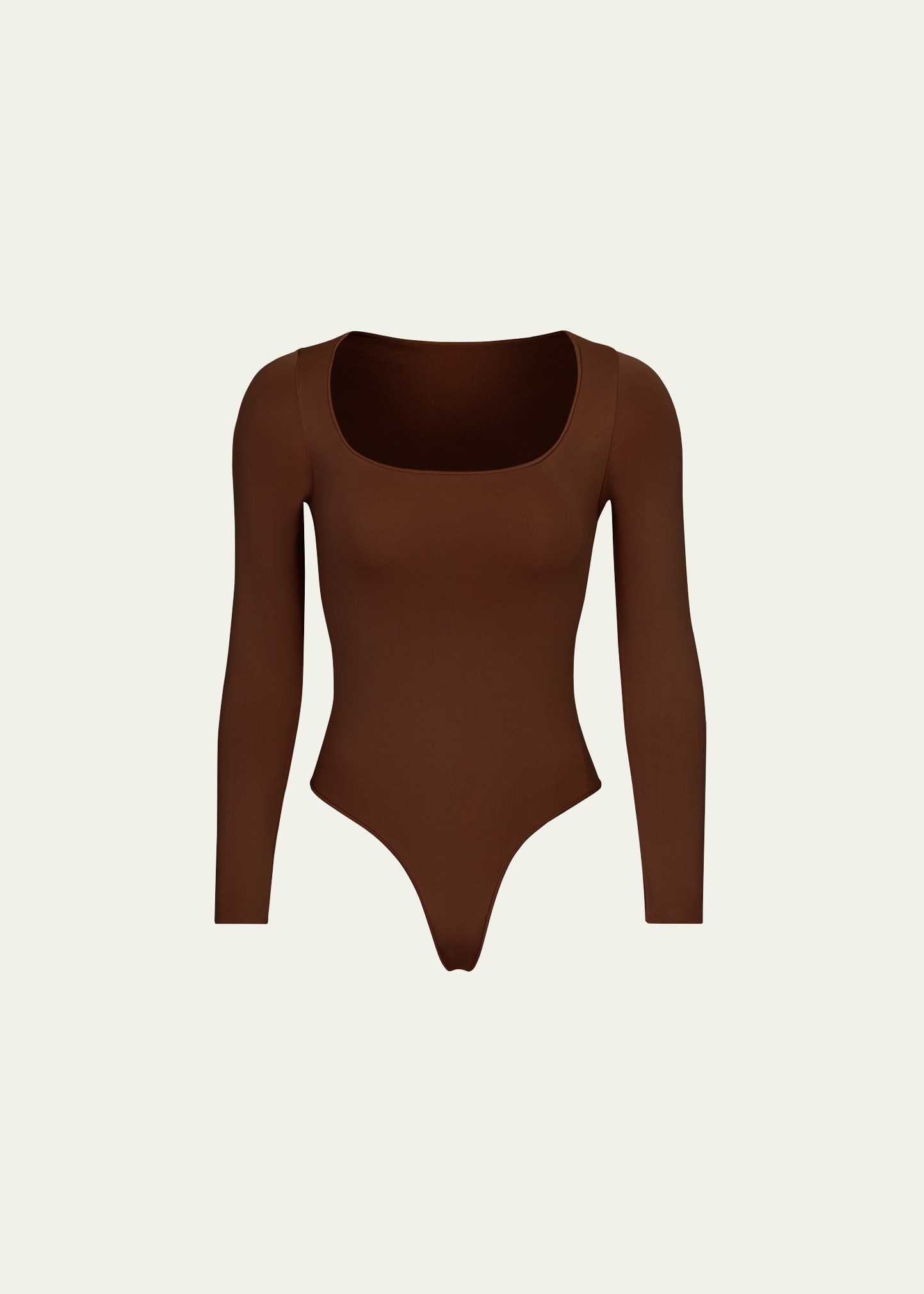 Skims Smoothing Scoop-neck Thong Bodysuit In Cocoa