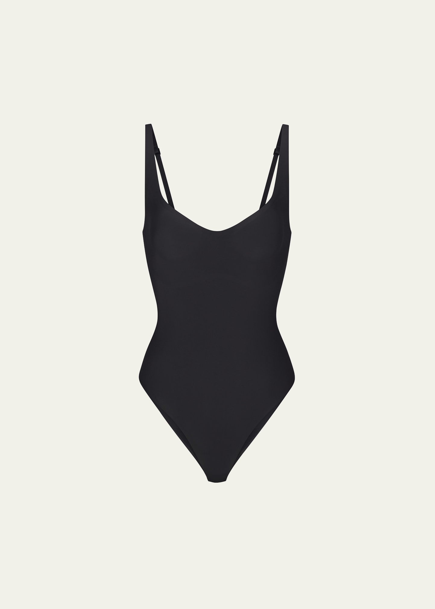 Skims Seamless Sculpt Scoop Neck Thong Bodysuit Bodysuit In Onyx In Onyx