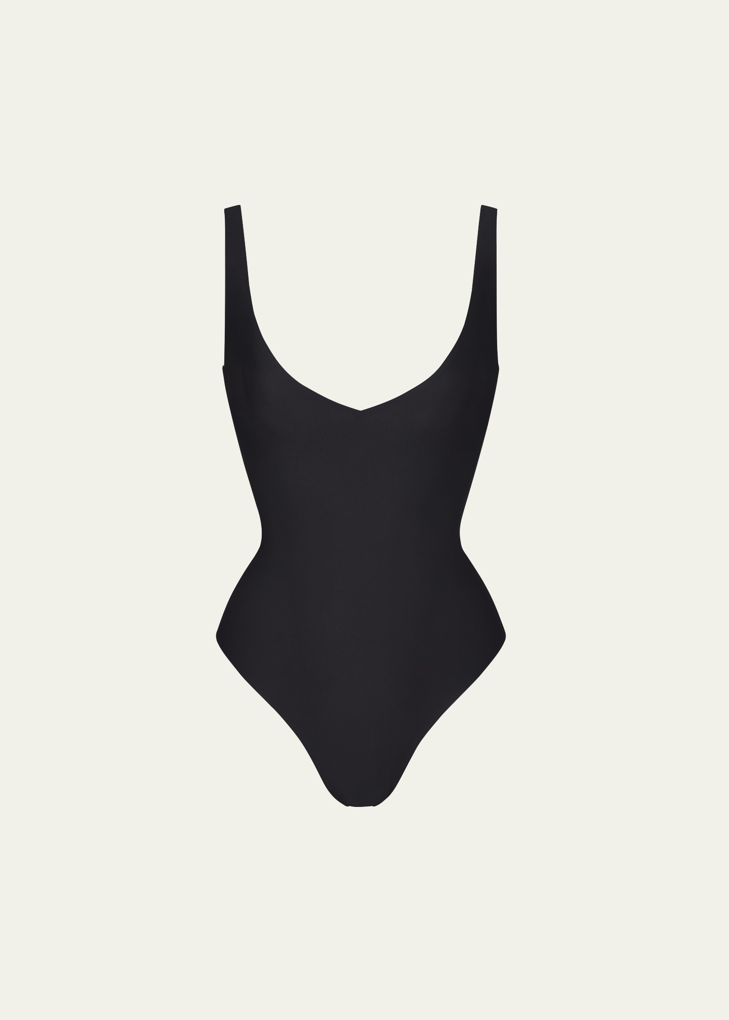 Skims Sleeveless Deep V-neck Thong Bodysuit In Onyx