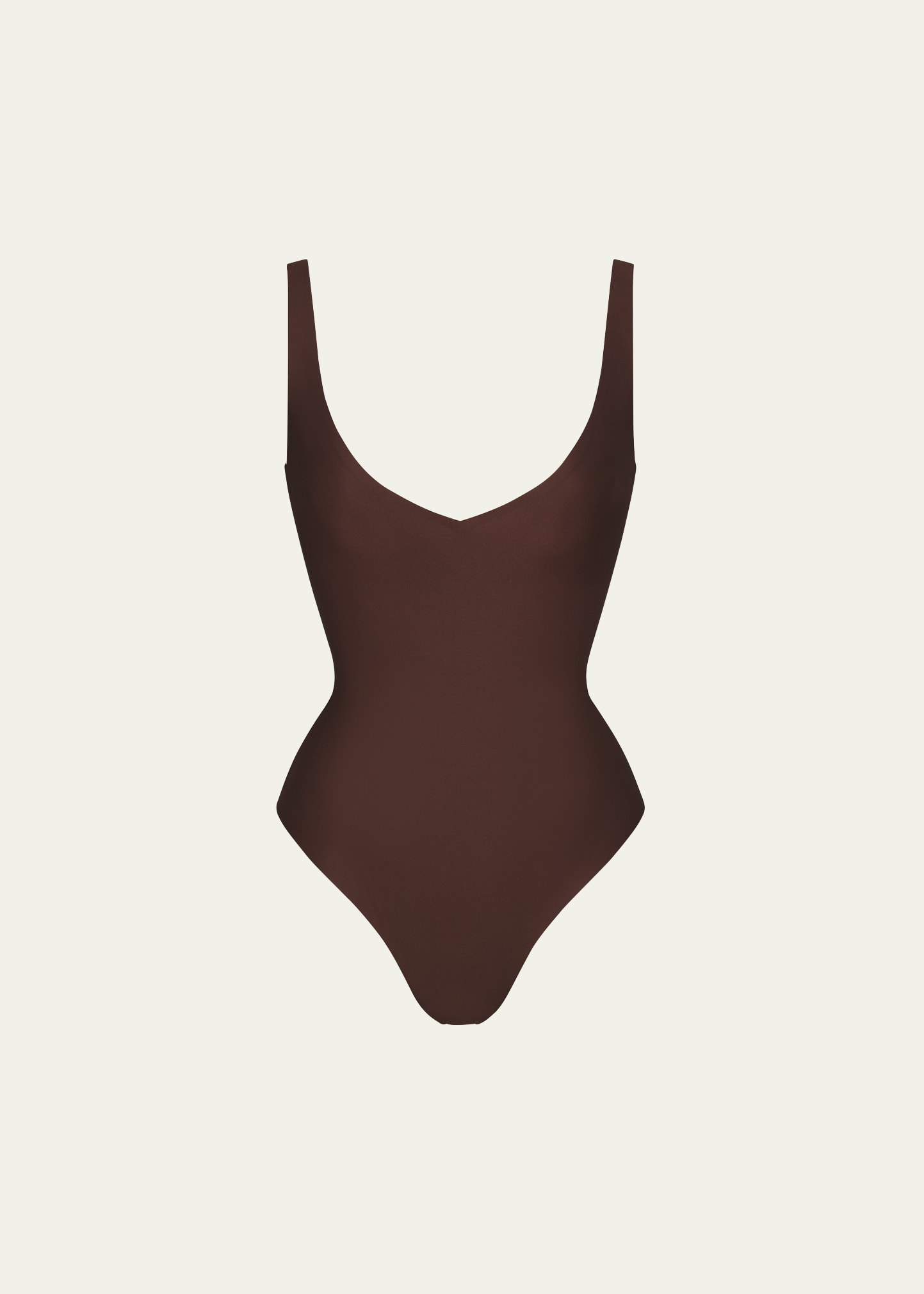 Skims Sleeveless Deep V-neck Thong Bodysuit In Cocoa