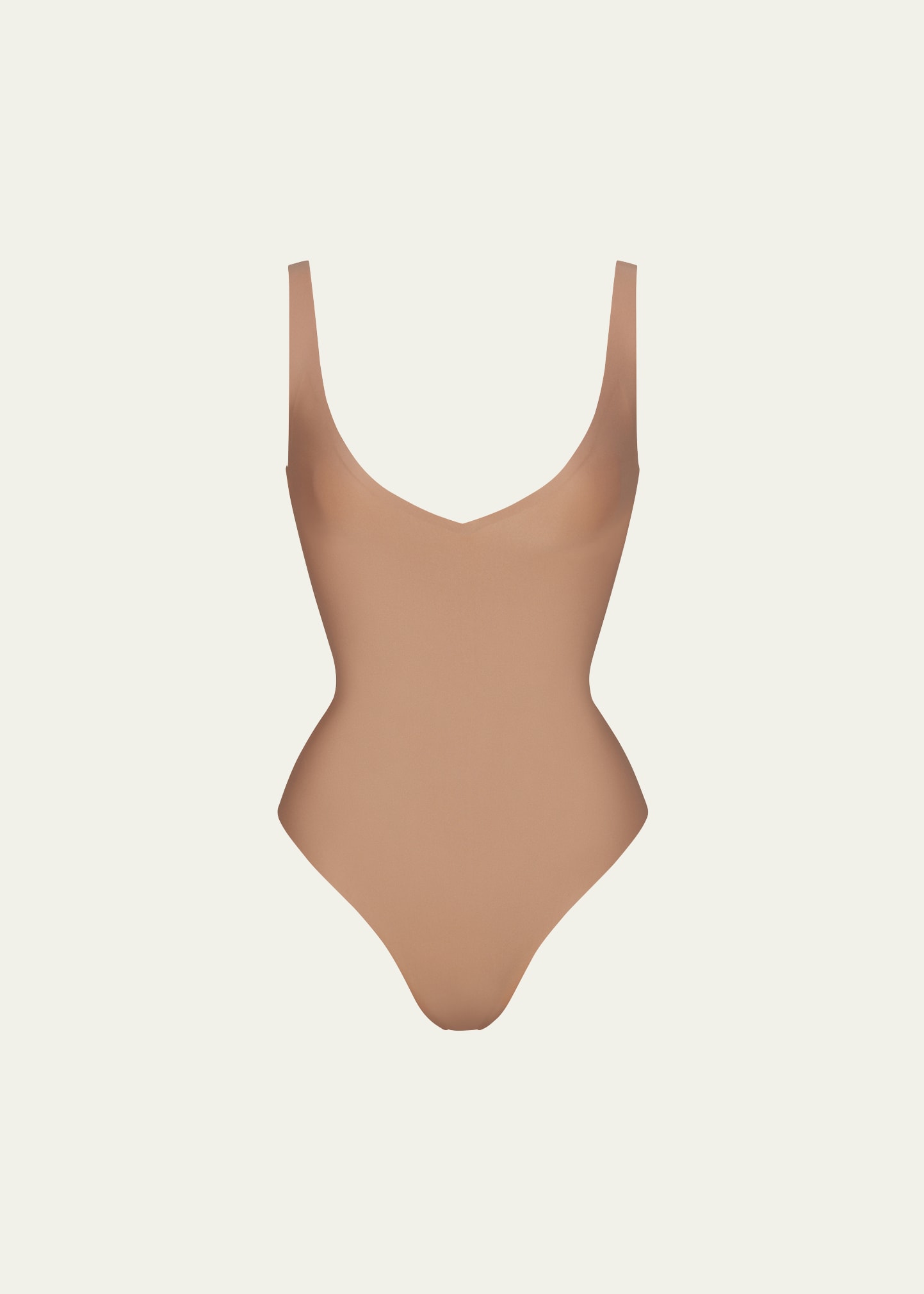 Skims Sleeveless Deep V-neck Thong Bodysuit In Sienna